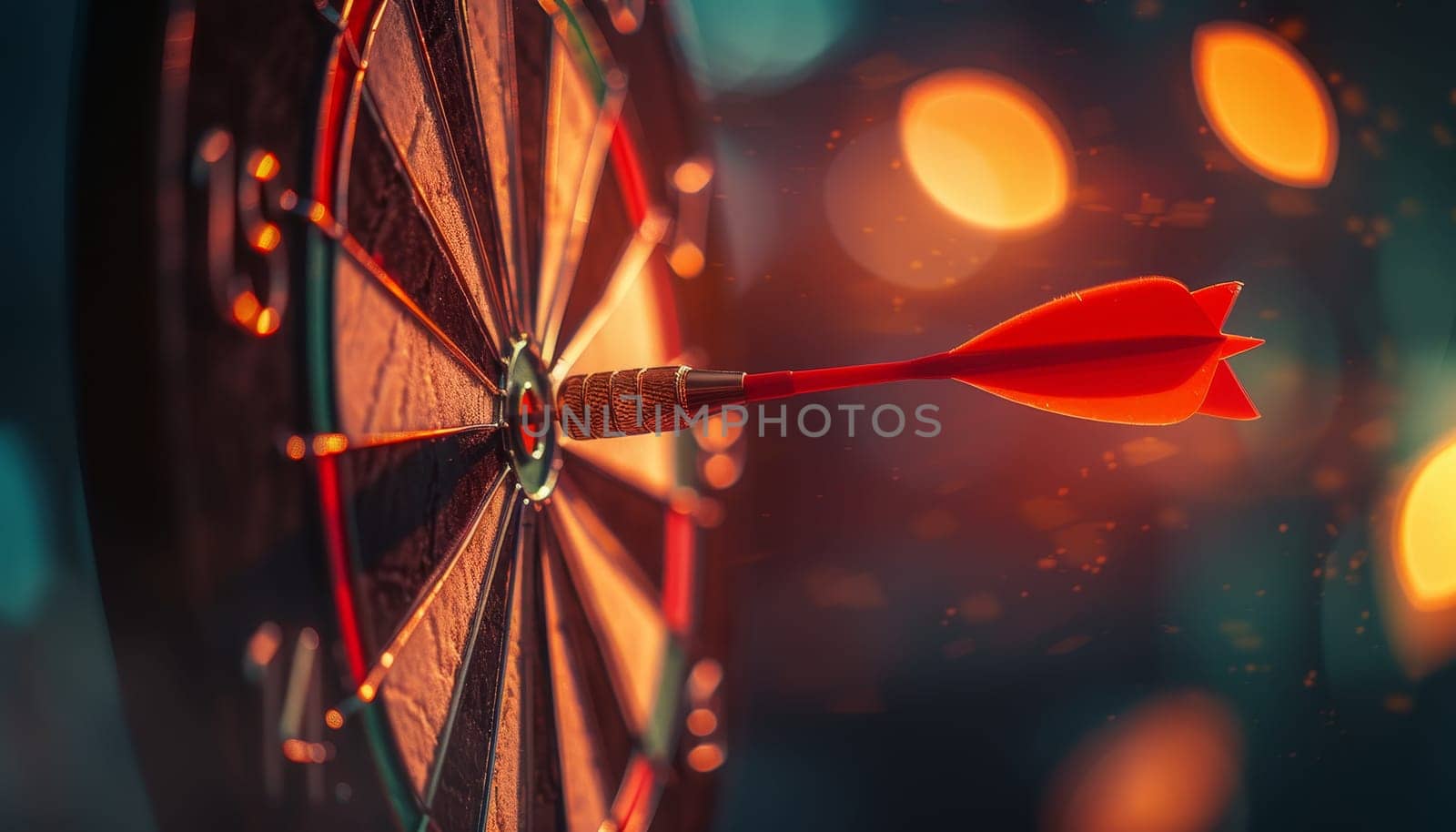 A red arrow is shot at a dartboard by AI generated image by wichayada