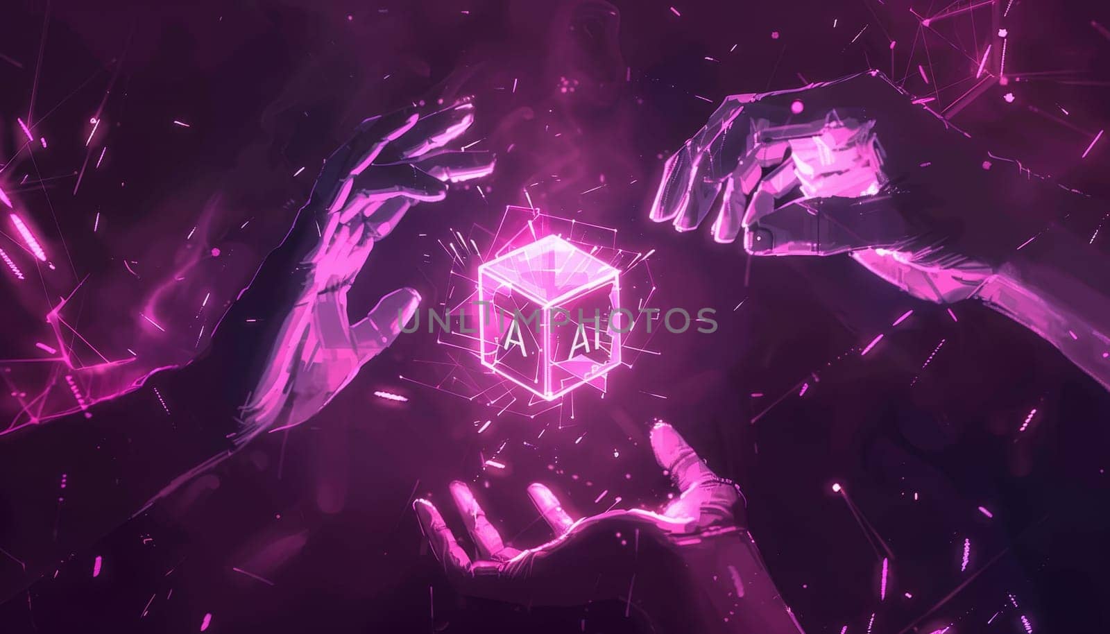 A cube with the letters A and B on it is being held by two hands by AI generated image by wichayada