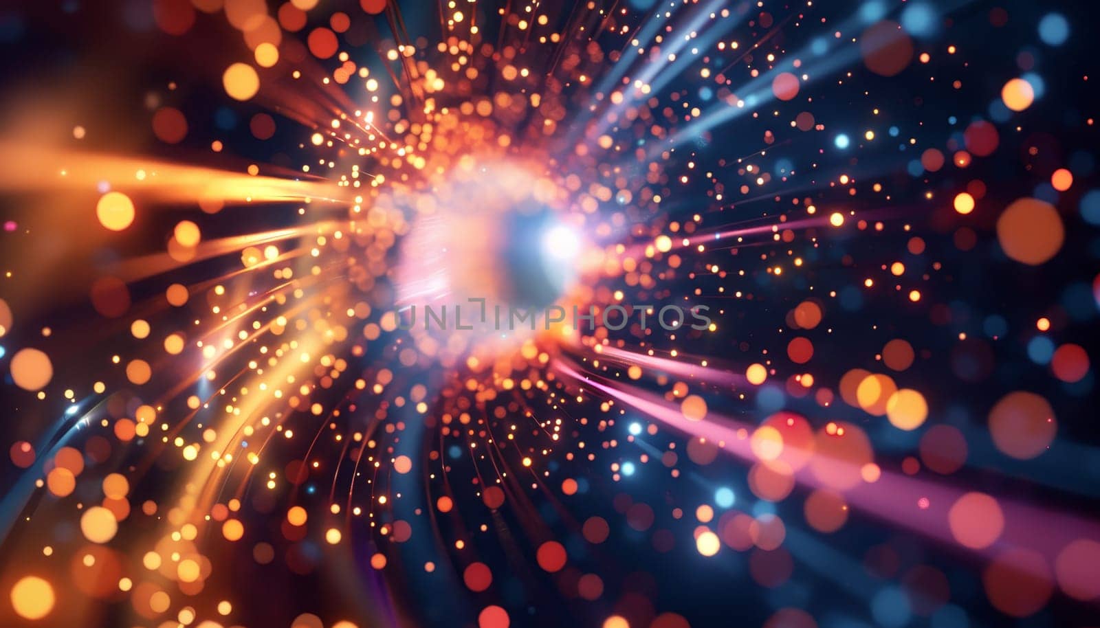 A colorful explosion of light and color with a bright orange center by AI generated image by wichayada