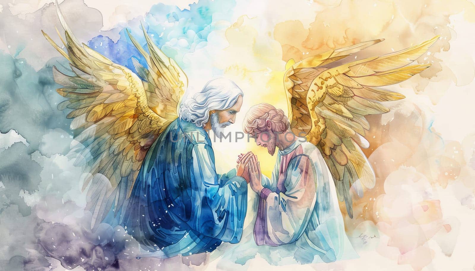 Two angels are praying, one of them is holding the other's hand by AI generated image by wichayada