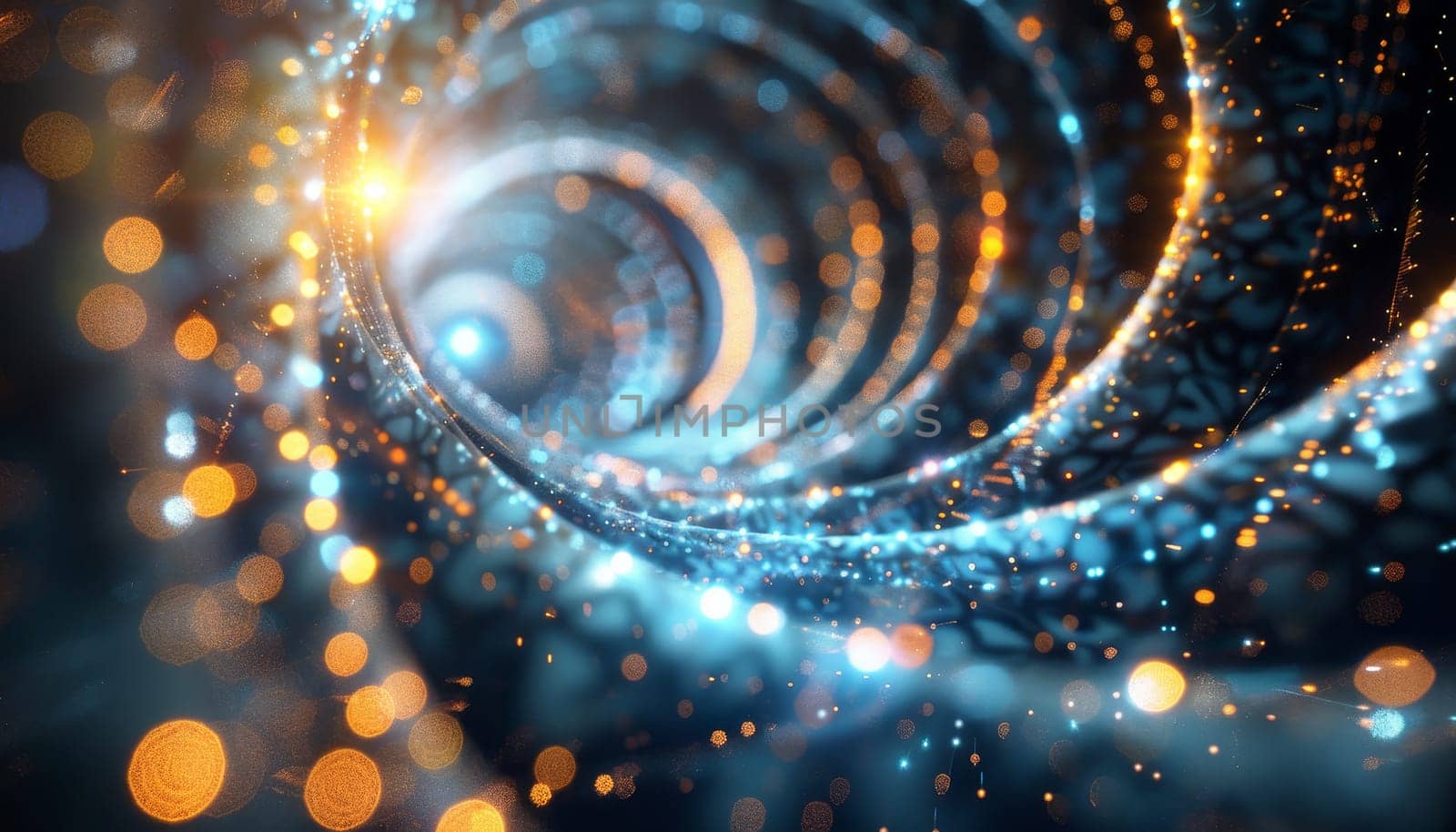 A spiral of light and dark blue and orange colors by AI generated image by wichayada