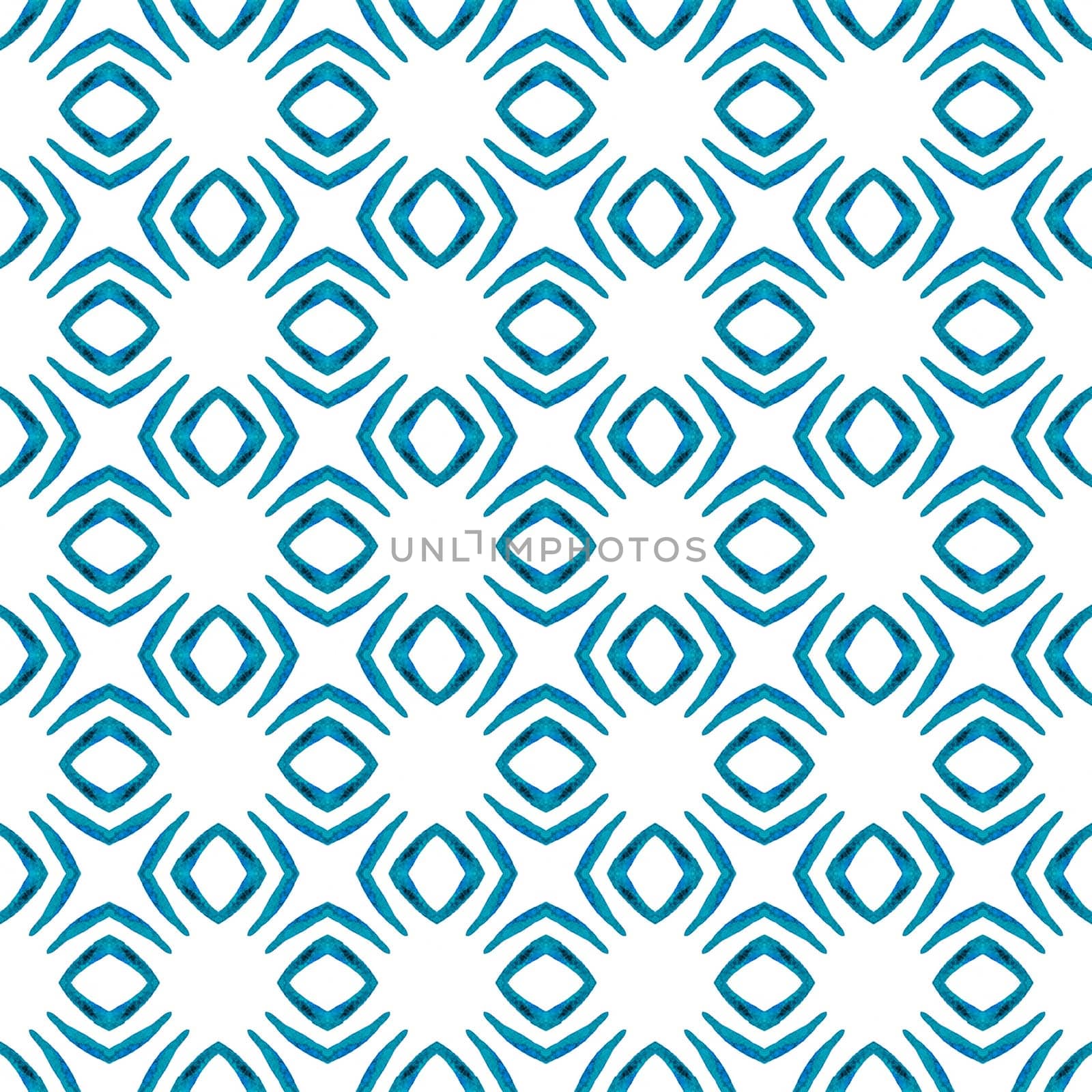 Ikat repeating swimwear design. Blue noteworthy boho chic summer design. Watercolor ikat repeating tile border. Textile ready incredible print, swimwear fabric, wallpaper, wrapping.