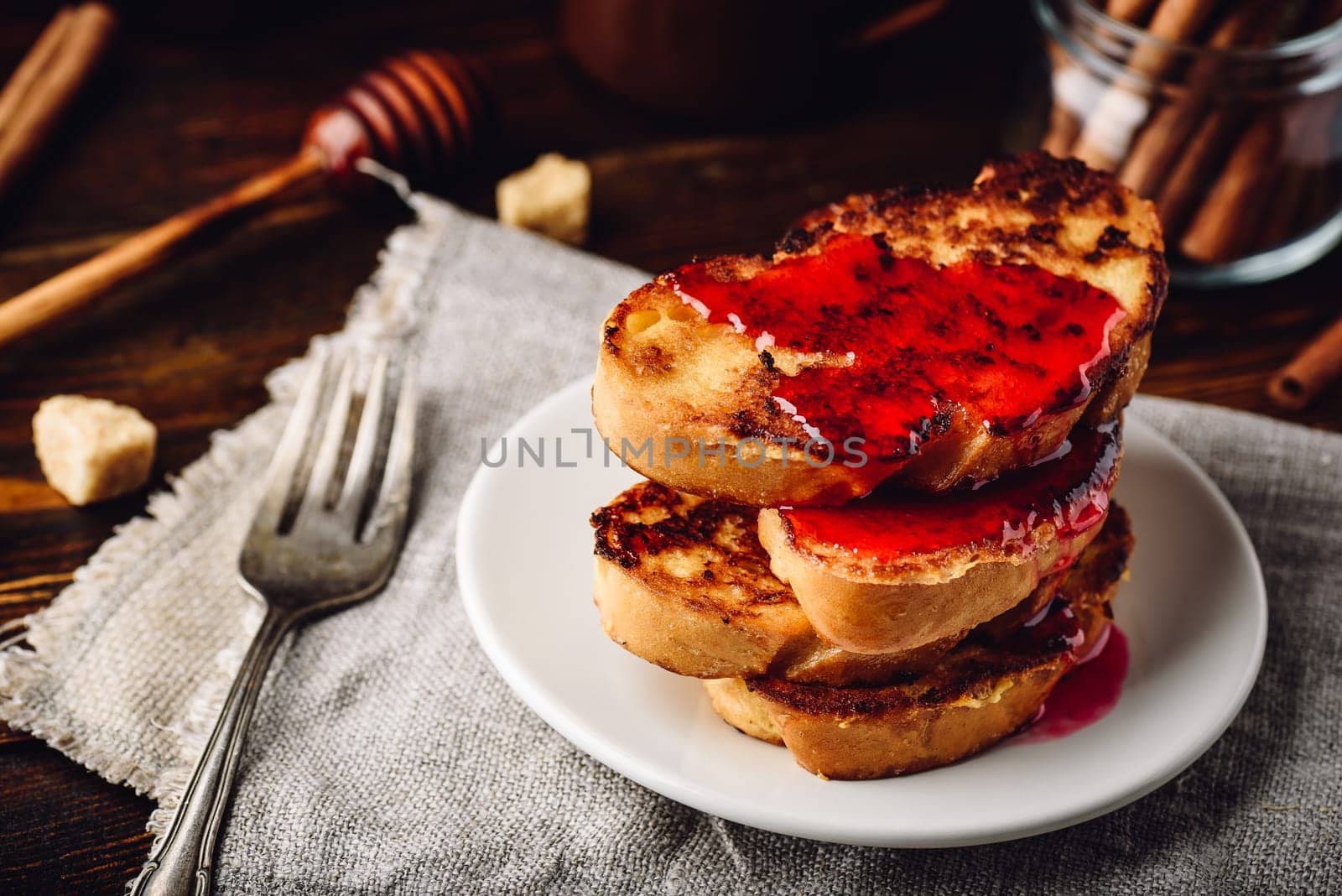 Stack of french toasts with berry marmalade by Seva_blsv