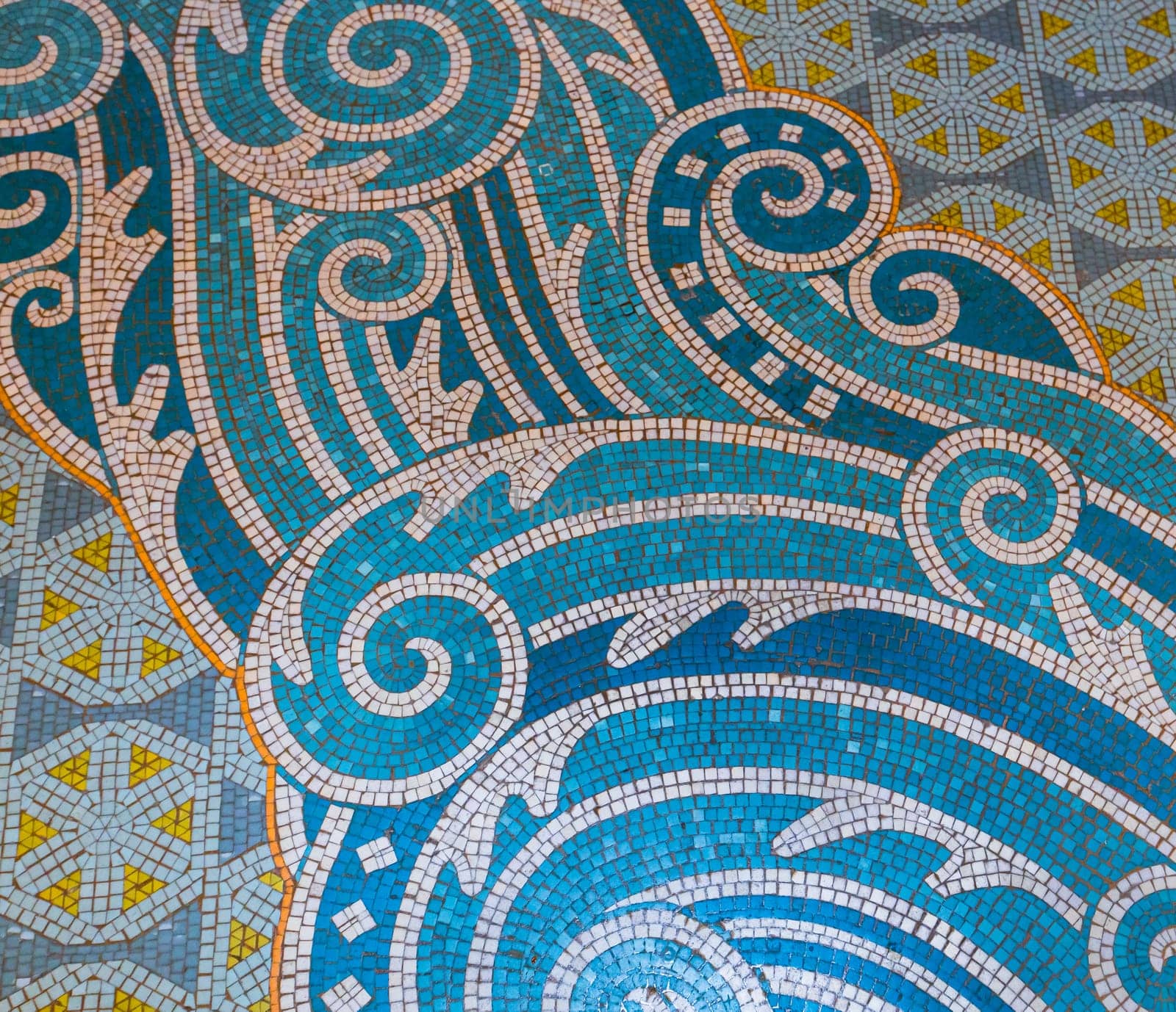 BRIARE, LOIRET, FRANCE, MAY 06, 2022 : pavement mosaic details on ground floor of Saint Etienne church