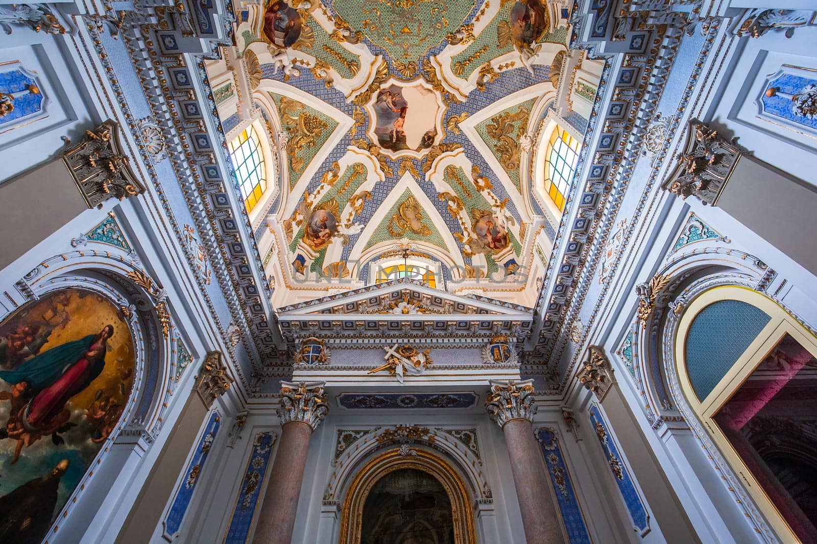 SCICLI, SICILY, ITALY, JUNE 20, 2018 : architectural details of San Bartolomeo church, june 20, 2018,  in Scicli, sicily, italy