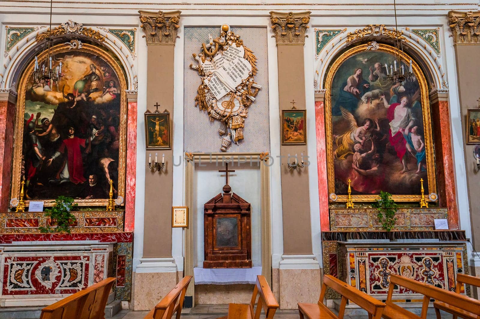 SCICLI, SICILY, ITALY, JUNE 20, 2018 : architectural details of San Bartolomeo church, june 20, 2018,  in Scicli, sicily, italy