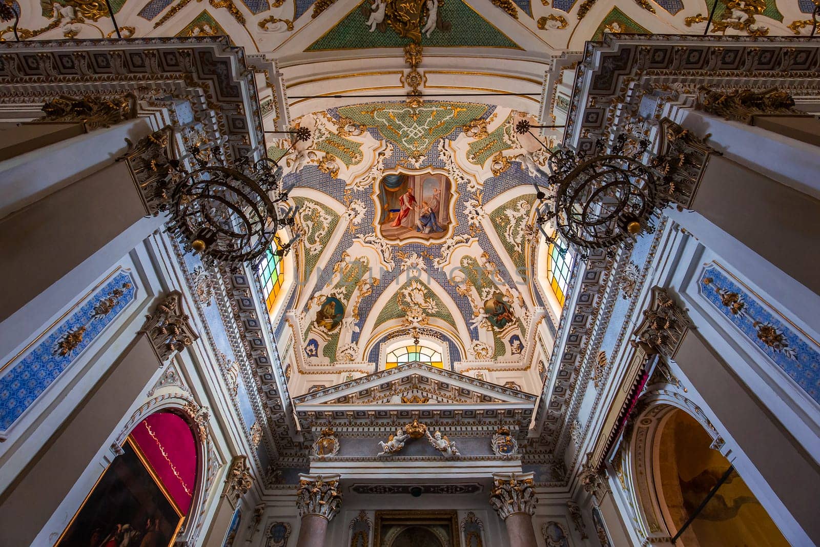 SCICLI, SICILY, ITALY, JUNE 20, 2018 : architectural details of San Bartolomeo church, june 20, 2018,  in Scicli, sicily, italy