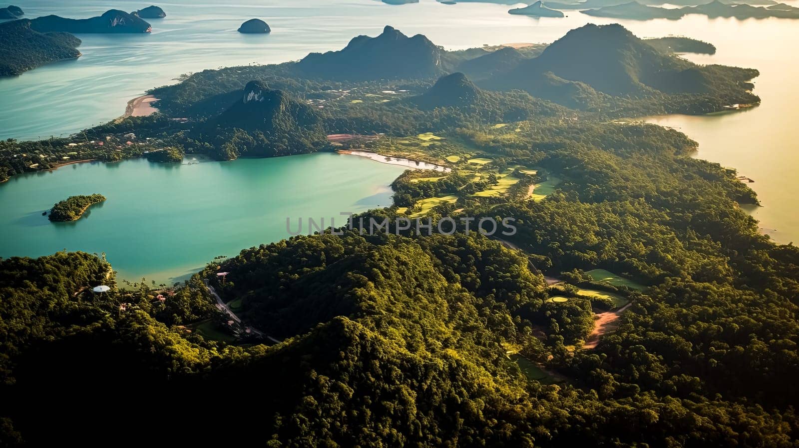 A beautiful landscape with a lake and mountains in the background. The lake is surrounded by trees and the mountains are in the distance