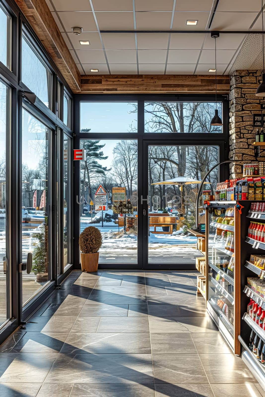 A store with a window that has a sign that says No Smoking. The store is filled with many items for sale