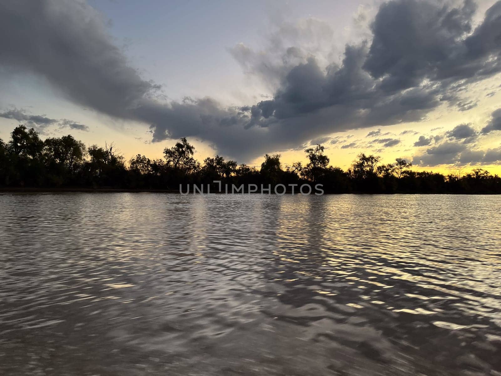 Coastal landscape. Evening on the beautiful Parana river. Horizontal photo.wallpaper.