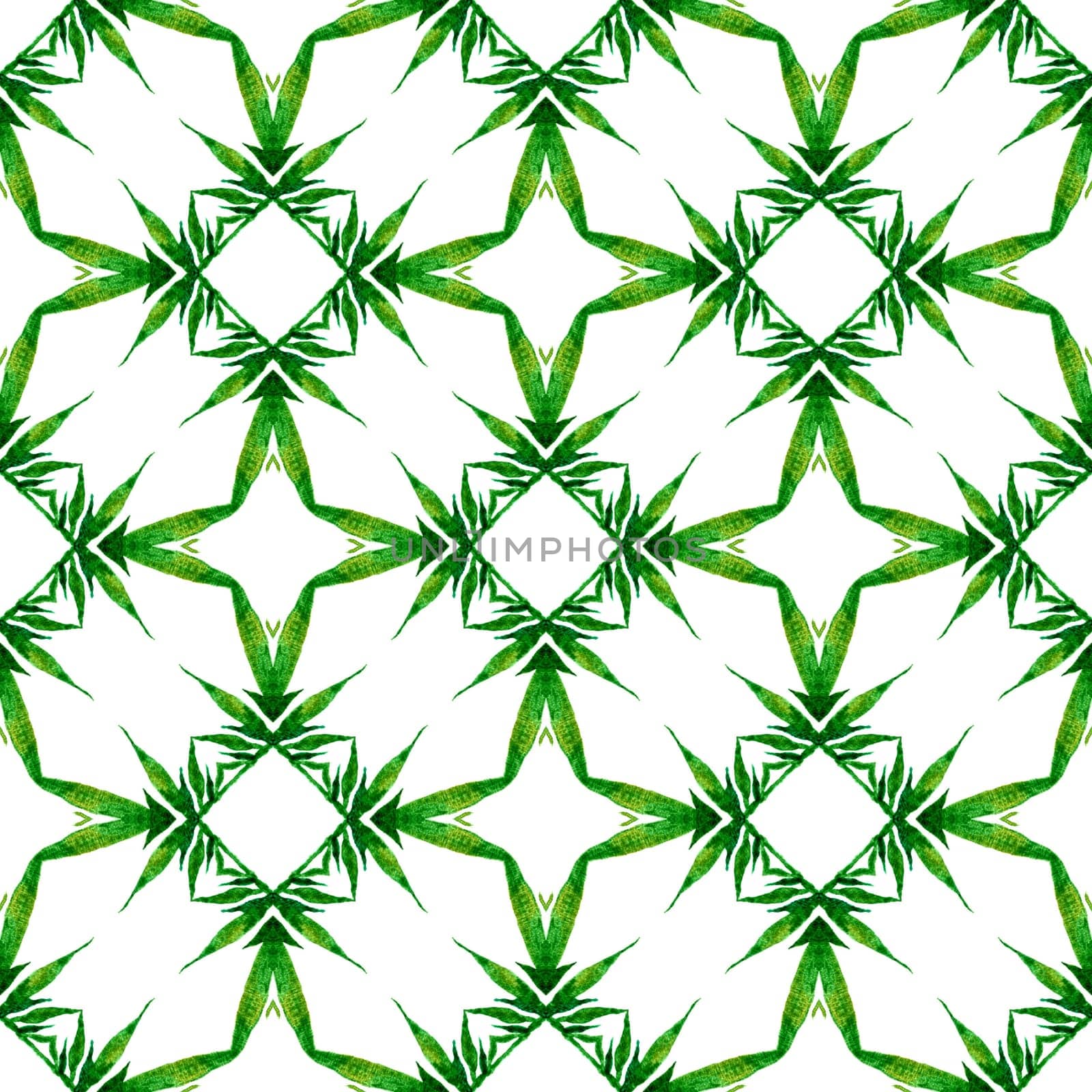 Mosaic seamless pattern. Green sublime boho chic summer design. Hand drawn green mosaic seamless border. Textile ready modern print, swimwear fabric, wallpaper, wrapping.