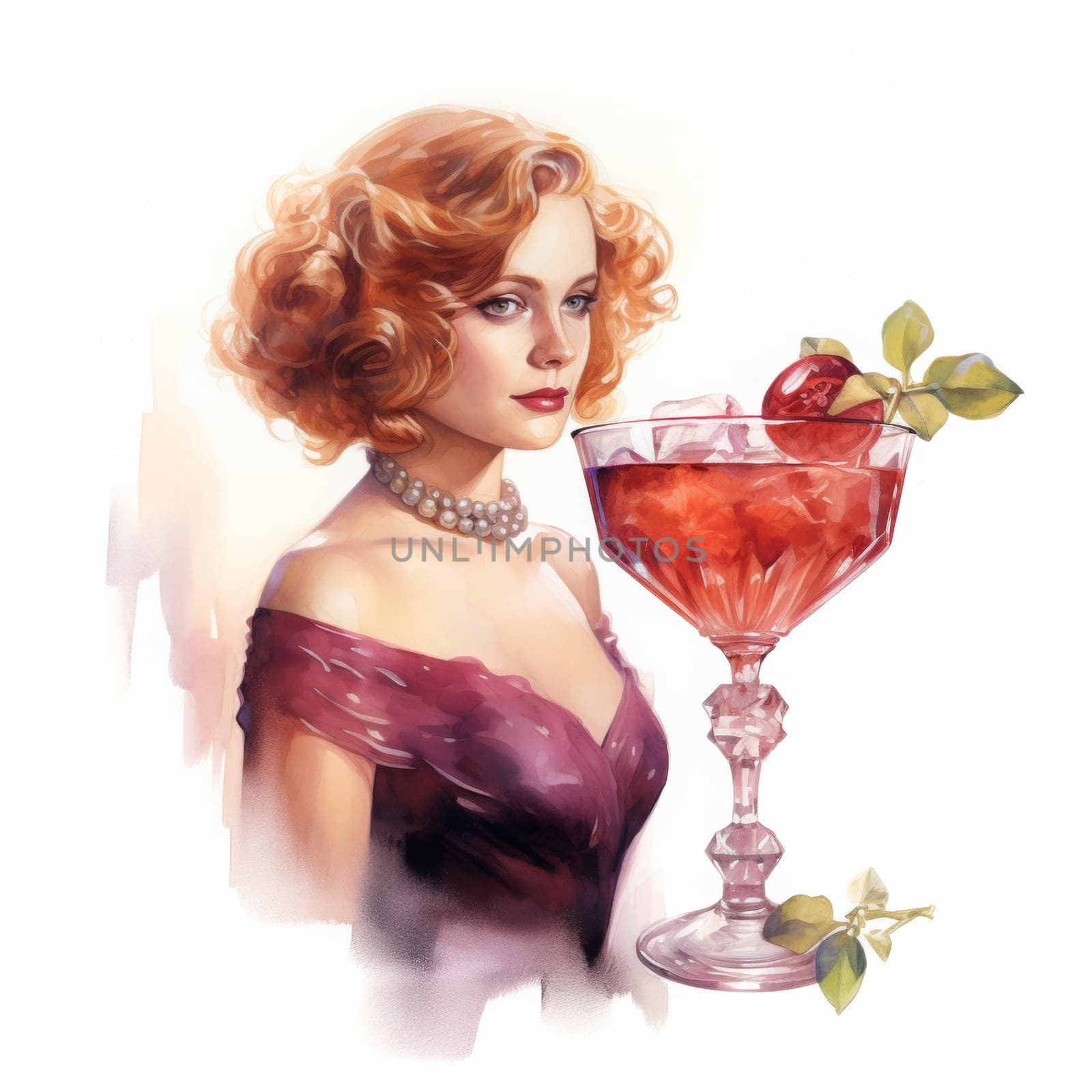 Portrait of Beautiful Girl, Woman with Cocktail. by Rina_Dozornaya