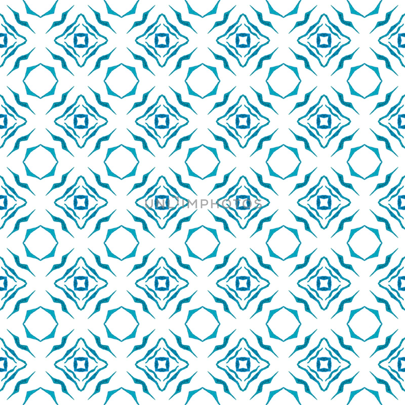 Textile ready bold print, swimwear fabric, wallpaper, wrapping. Blue wonderful boho chic summer design. Watercolor medallion seamless border. Medallion seamless pattern.
