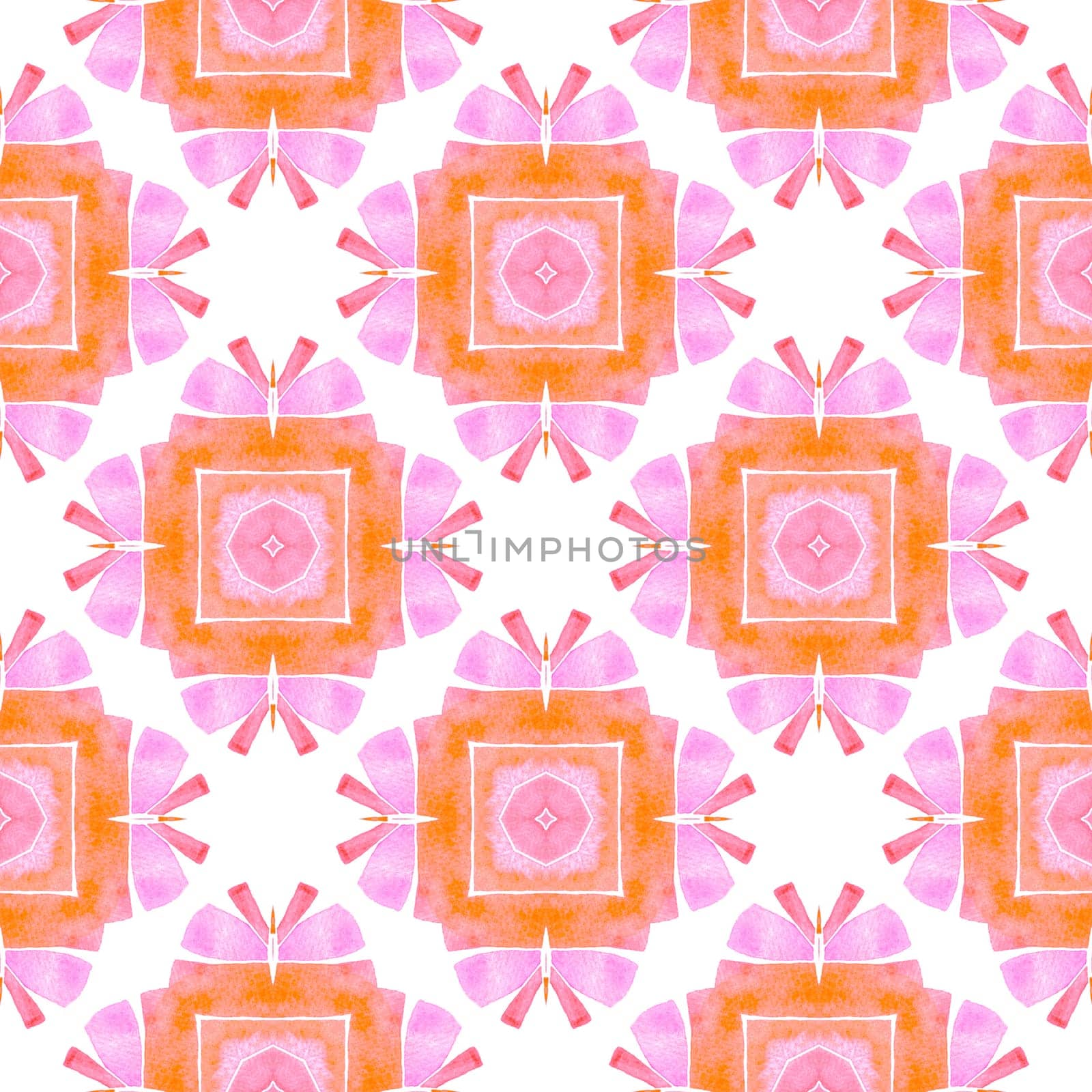 Medallion seamless pattern. Orange noteworthy boho chic summer design. Watercolor medallion seamless border. Textile ready appealing print, swimwear fabric, wallpaper, wrapping.