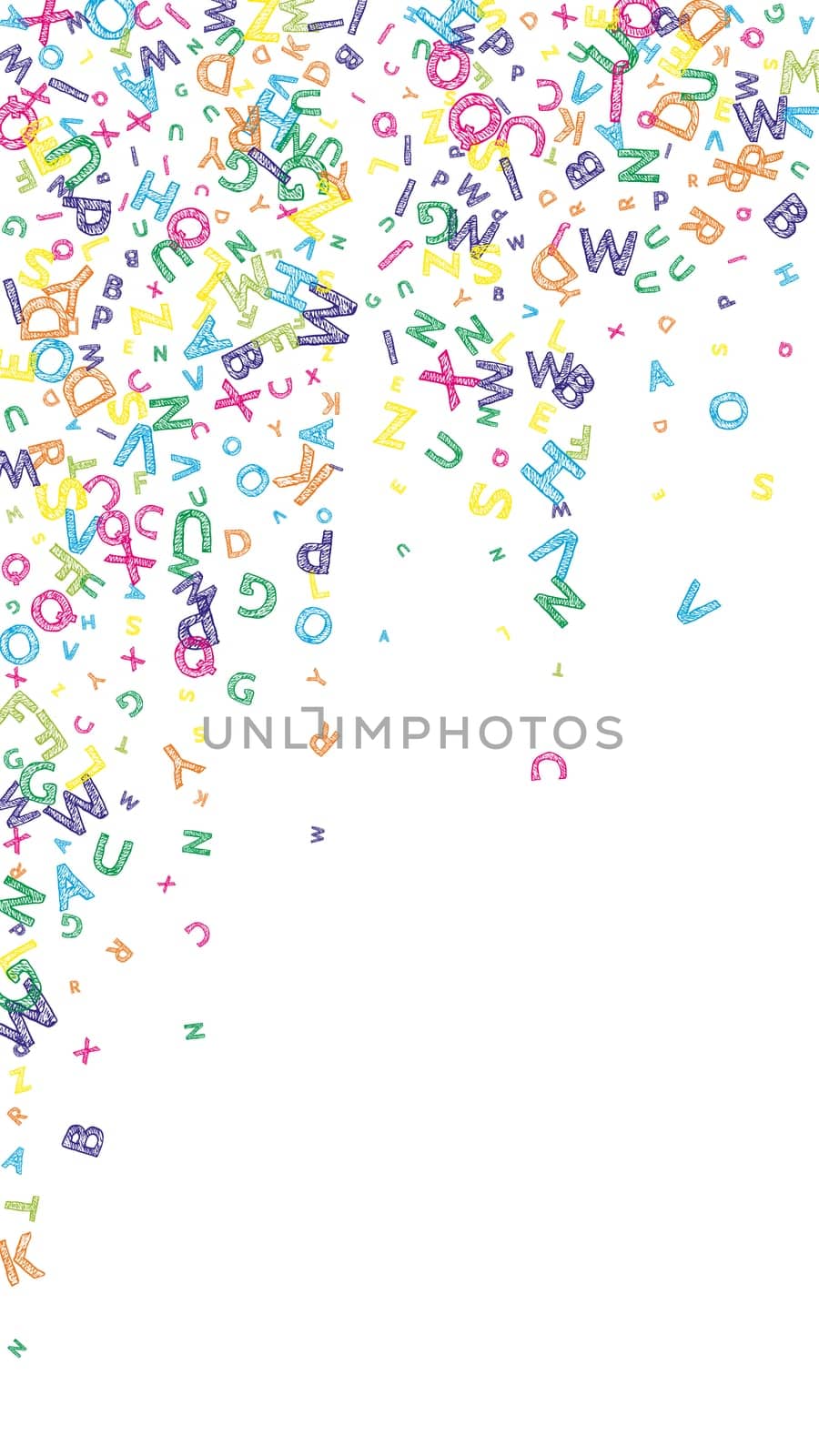 Scattered letters of latin alphabet. Colorful childish floating characters of English language. Foreign languages study concept. Back to school banner .