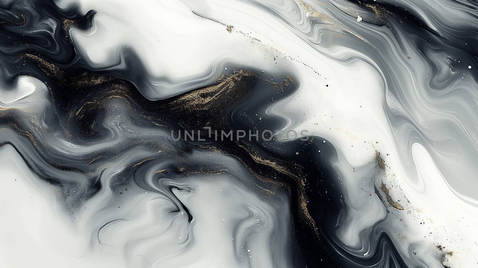 Abstract marble swirl with black, white, gray, and gold texture pattern, elegant art background