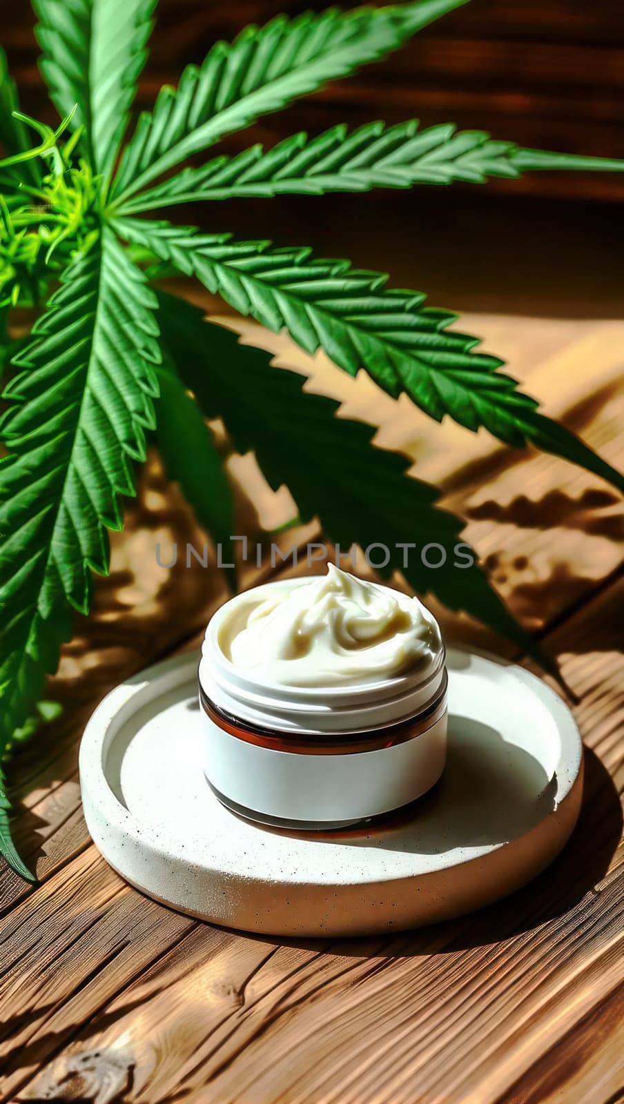 Vertical picture of CBD cream on iluminated background. by VeroDibe