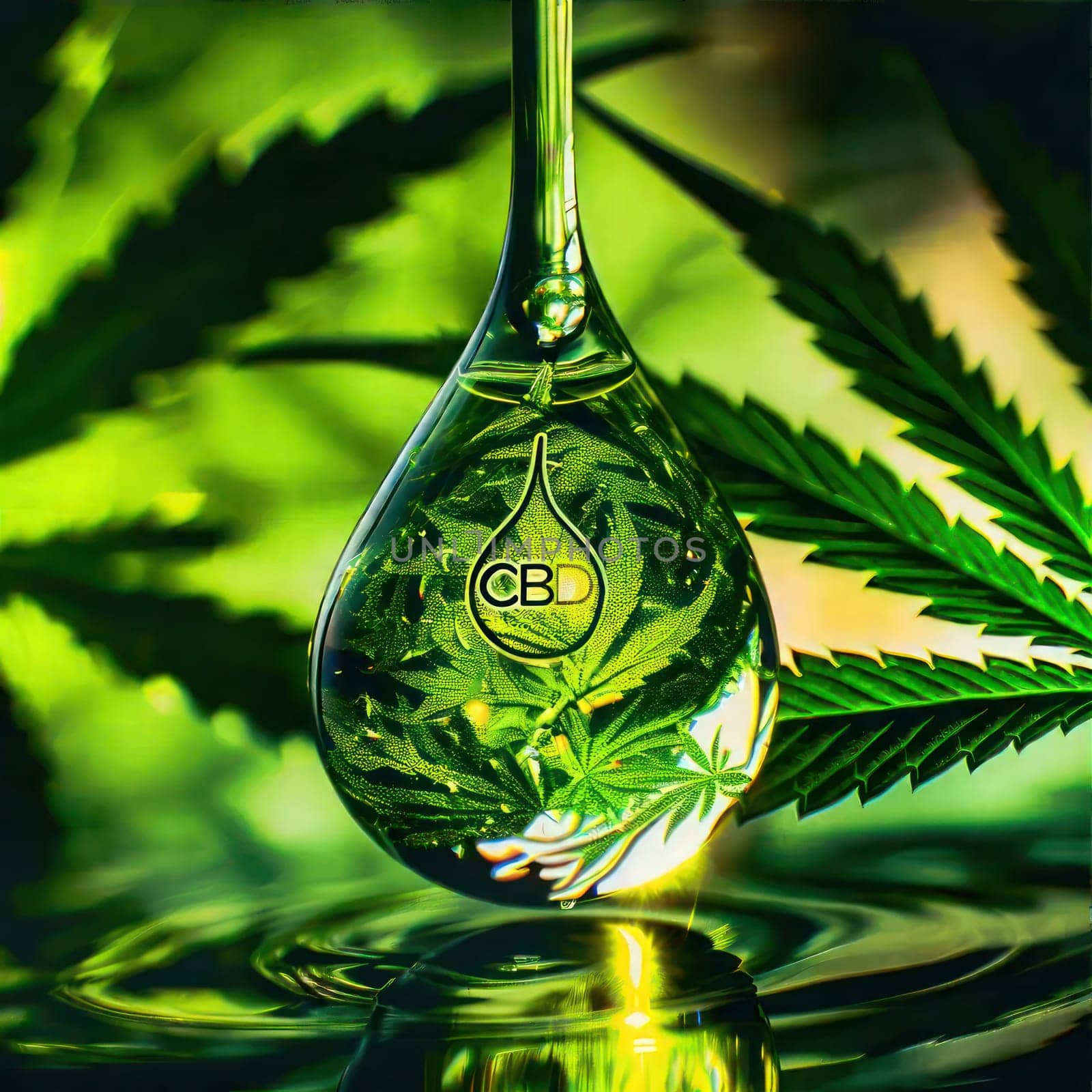 Drop of CBD oil falling with CBD Day inscription to celebrate CBD day by VeroDibe