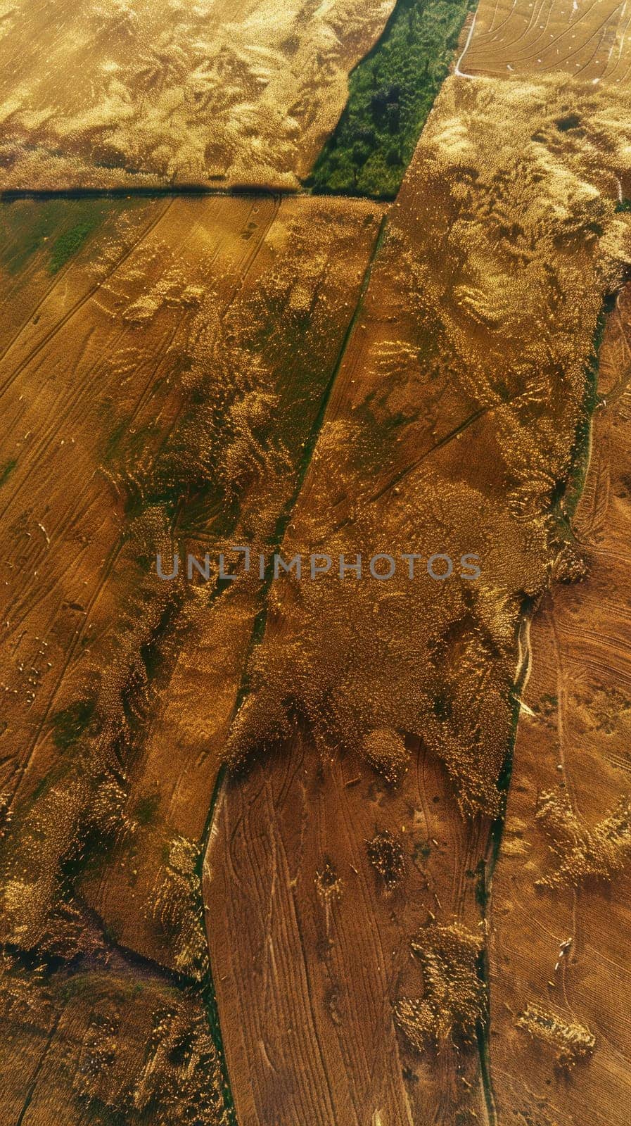 Aerial view of serene river flowing through green field surrounded by nature and beauty of travel