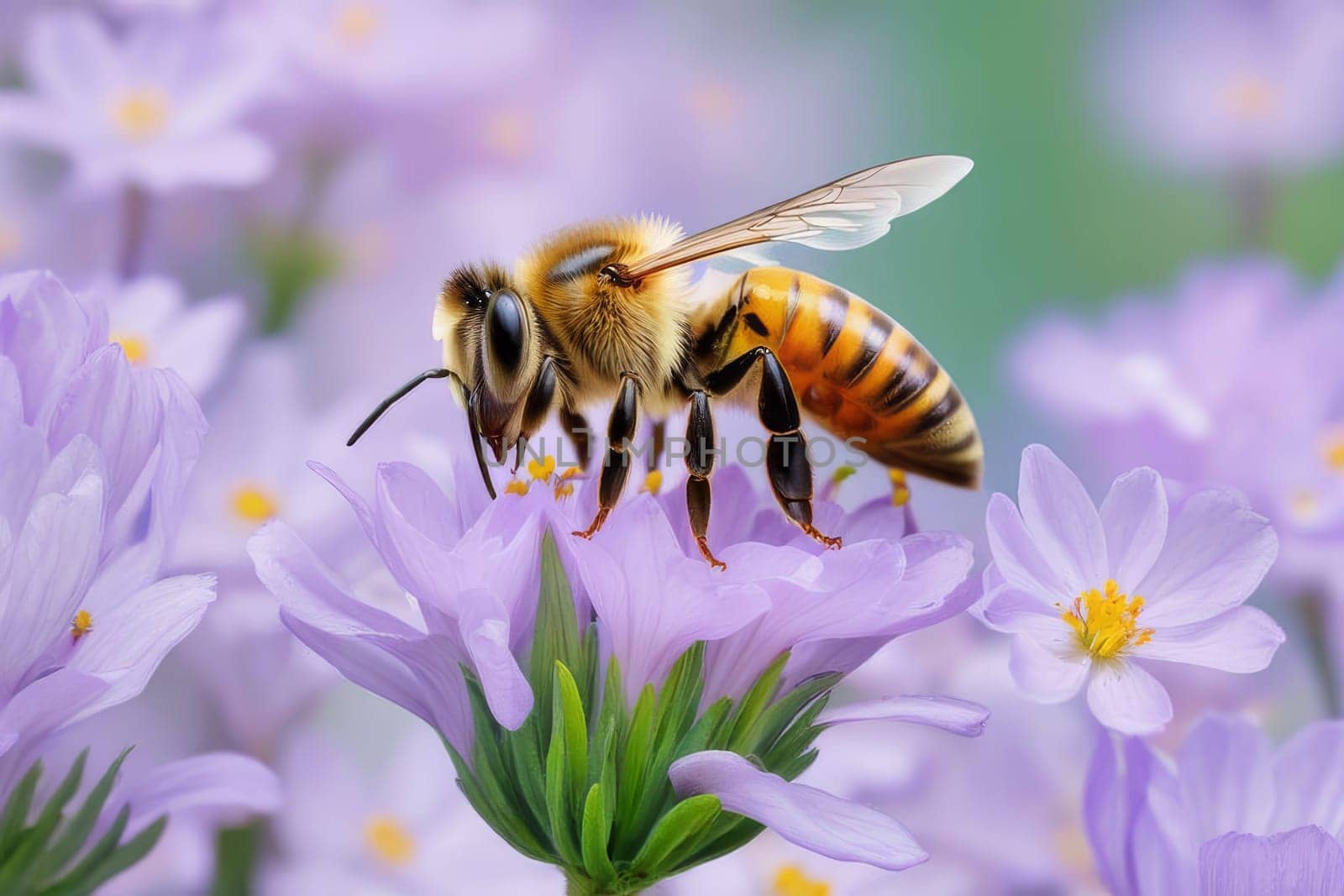 Bee on a purple flower. Close-up.