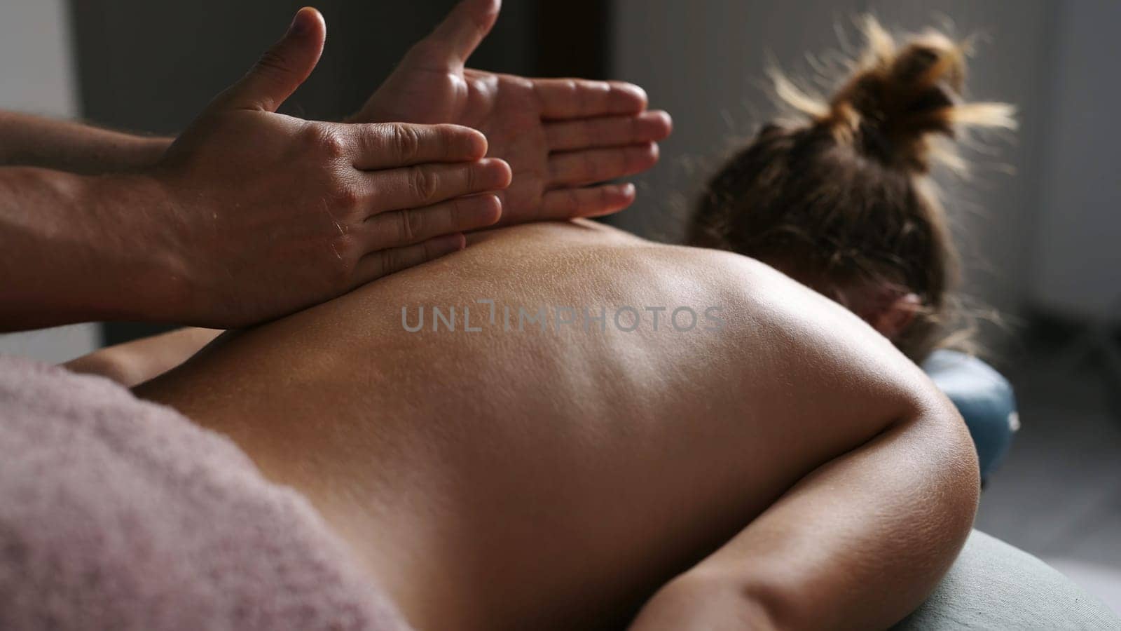 Professional Massage Therapist Doing Massage For Young Girl, Healthy Back Muscles And Spine