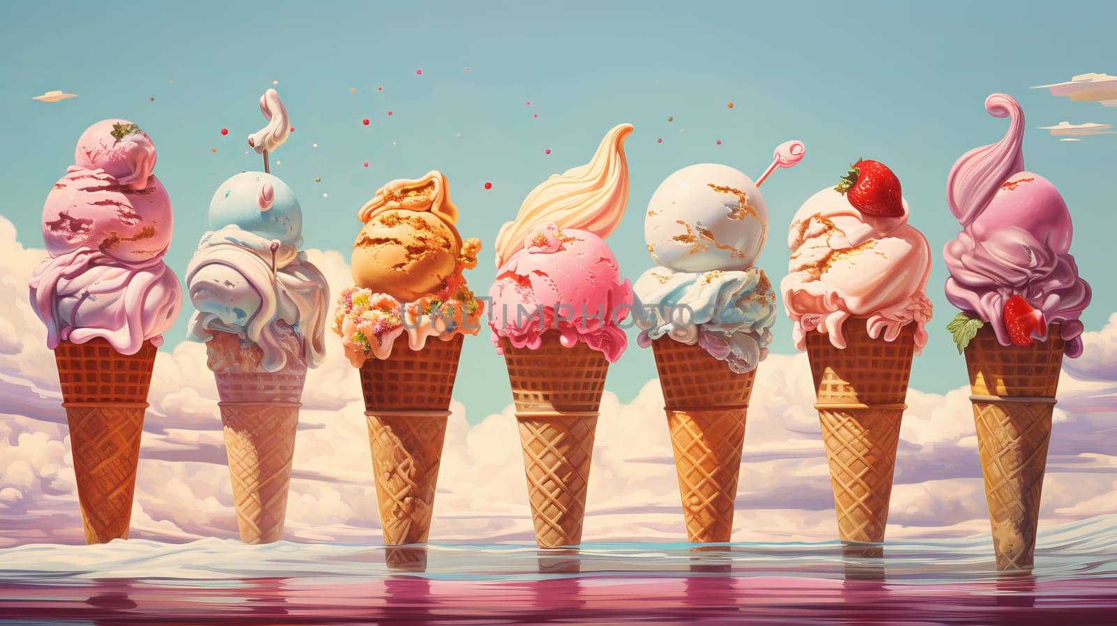 Delicious creamy assorted ice cream balls. Ai art. High quality photo