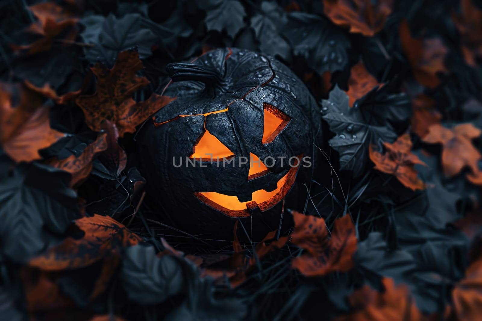 Halloween pumpkin poster, scary pumpkin with fantastic background, generative ai.