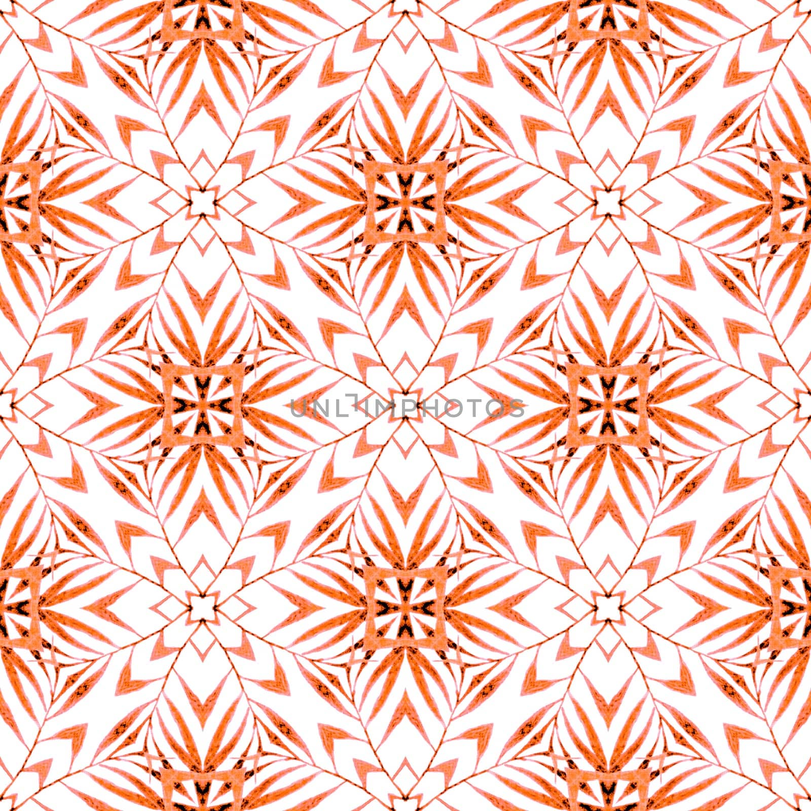 Hand painted tiled watercolor border. Orange admirable boho chic summer design. Tiled watercolor background. Textile ready valuable print, swimwear fabric, wallpaper, wrapping.