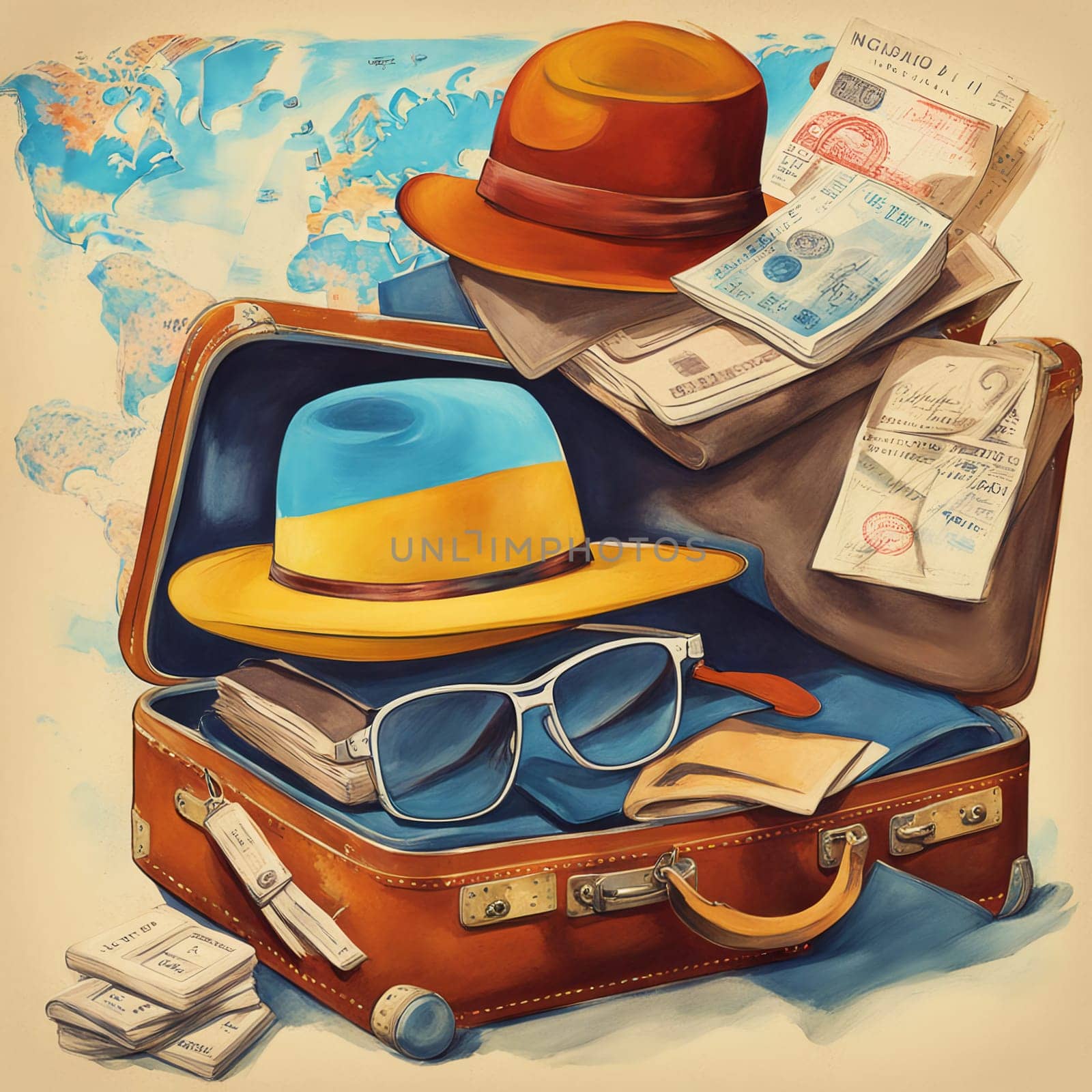 Luggage lies in the background of the world map by VeronikaAngo