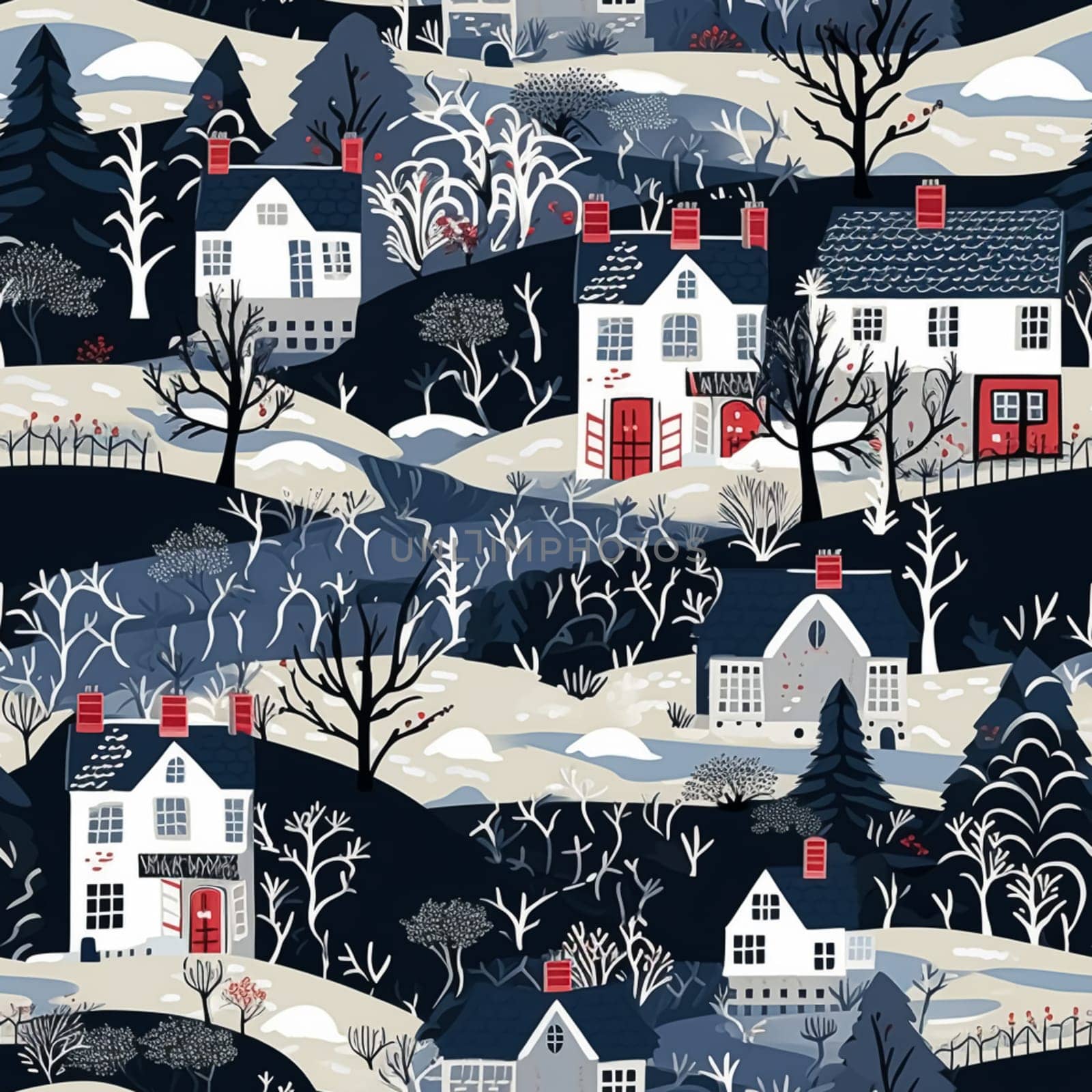 Christmas seamless pattern, English cottage tileable holiday country style print for wallpaper, wrapping paper, scrapbook, fabric and product design idea