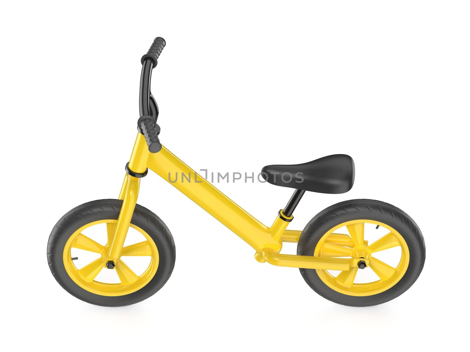 Balance bike on white background, side view