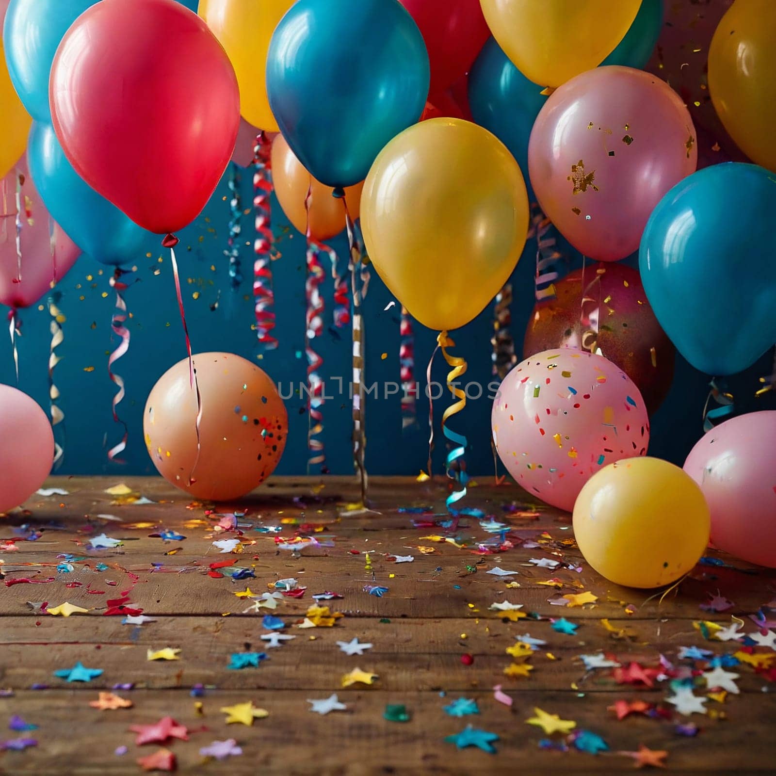 Lots of colorful festive balloons and confetti. High quality photo.