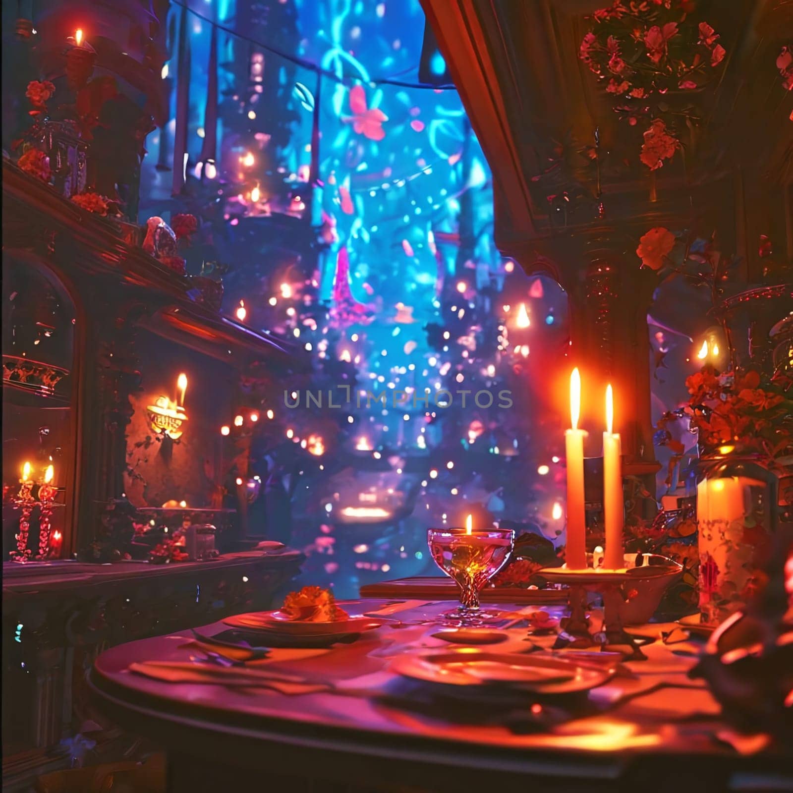 Romantic Candlelight Dinner for Two Lovers Concept Horizontal. High quality photo