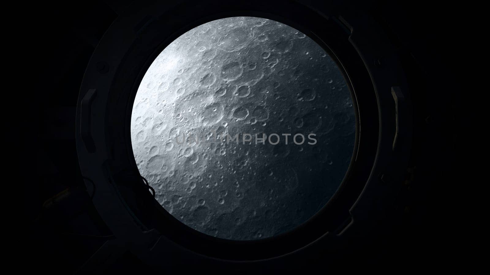 Close-up of the lunar surface from a spacecraft porthole. by ConceptCafe