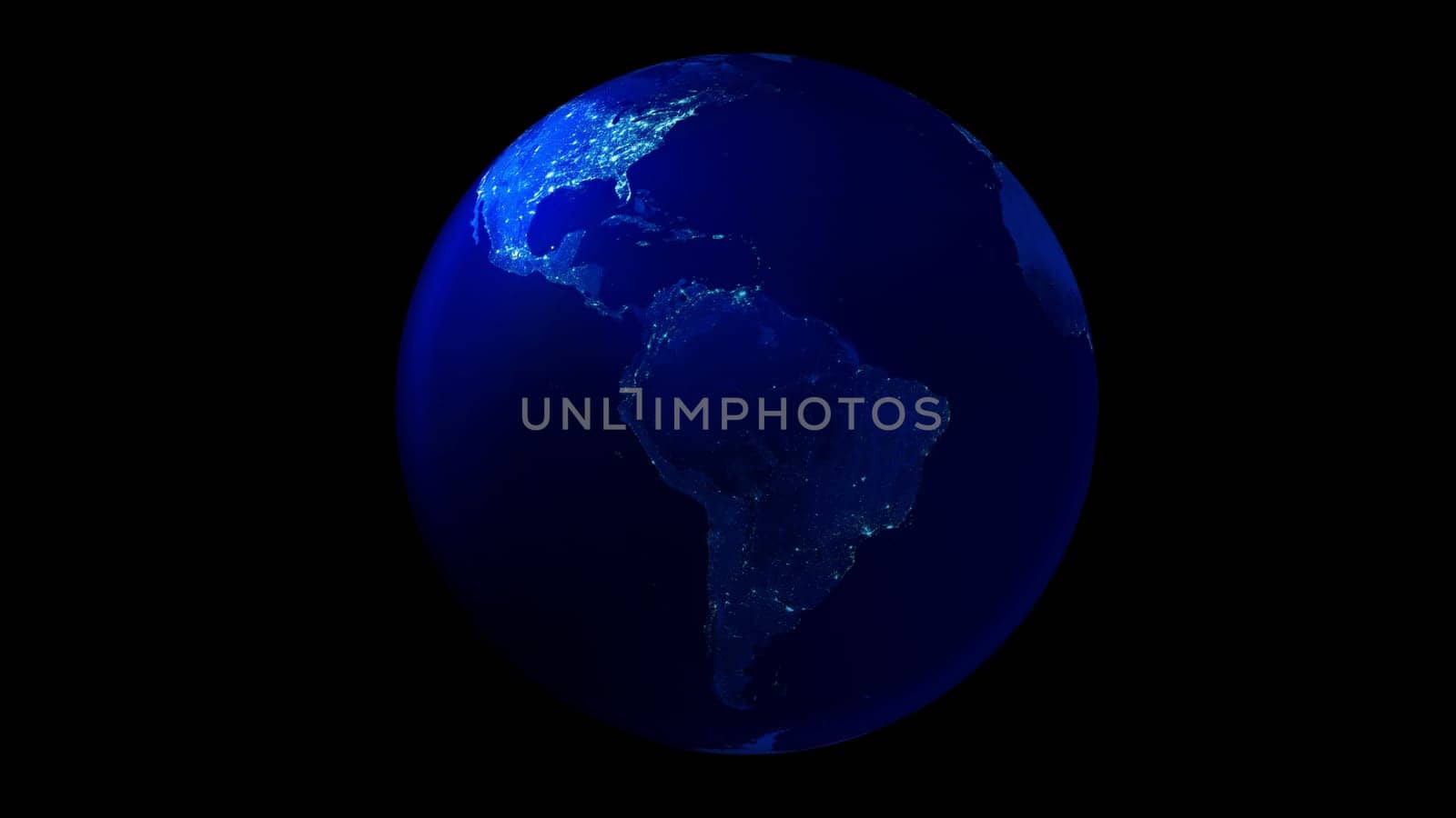 Earth from space on black background showing North and South America. The night half of the Globe.