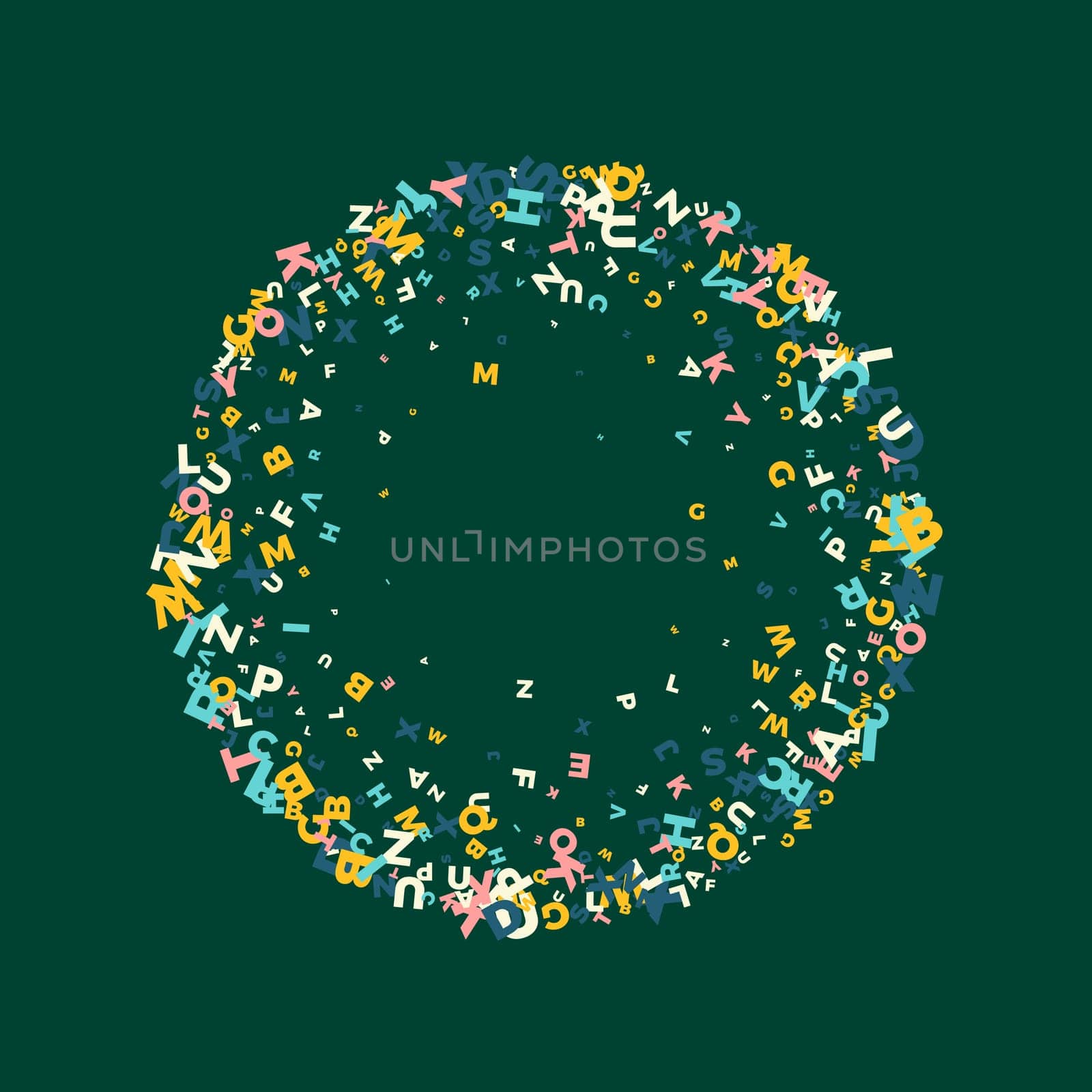 Concept of school background. Colorful childish falling letters of English language. Foreign languages study concept. Back to school banner .