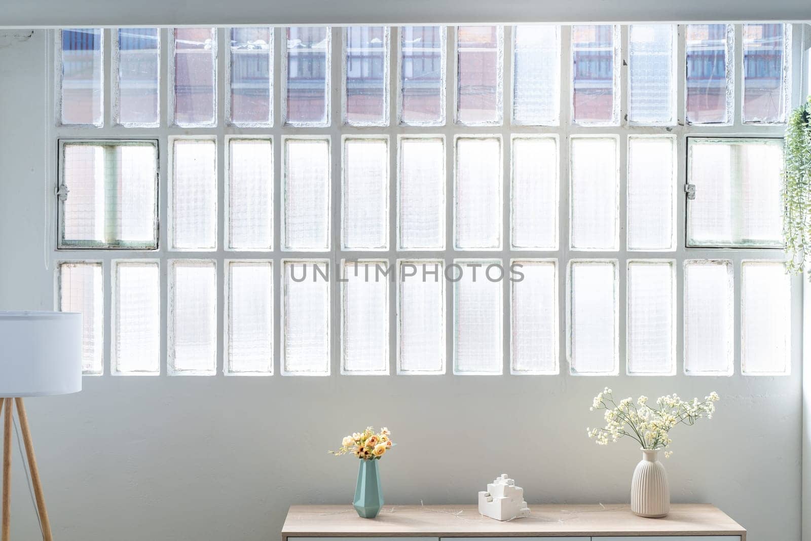 Interior design industrial loft window and shelf. High quality photo