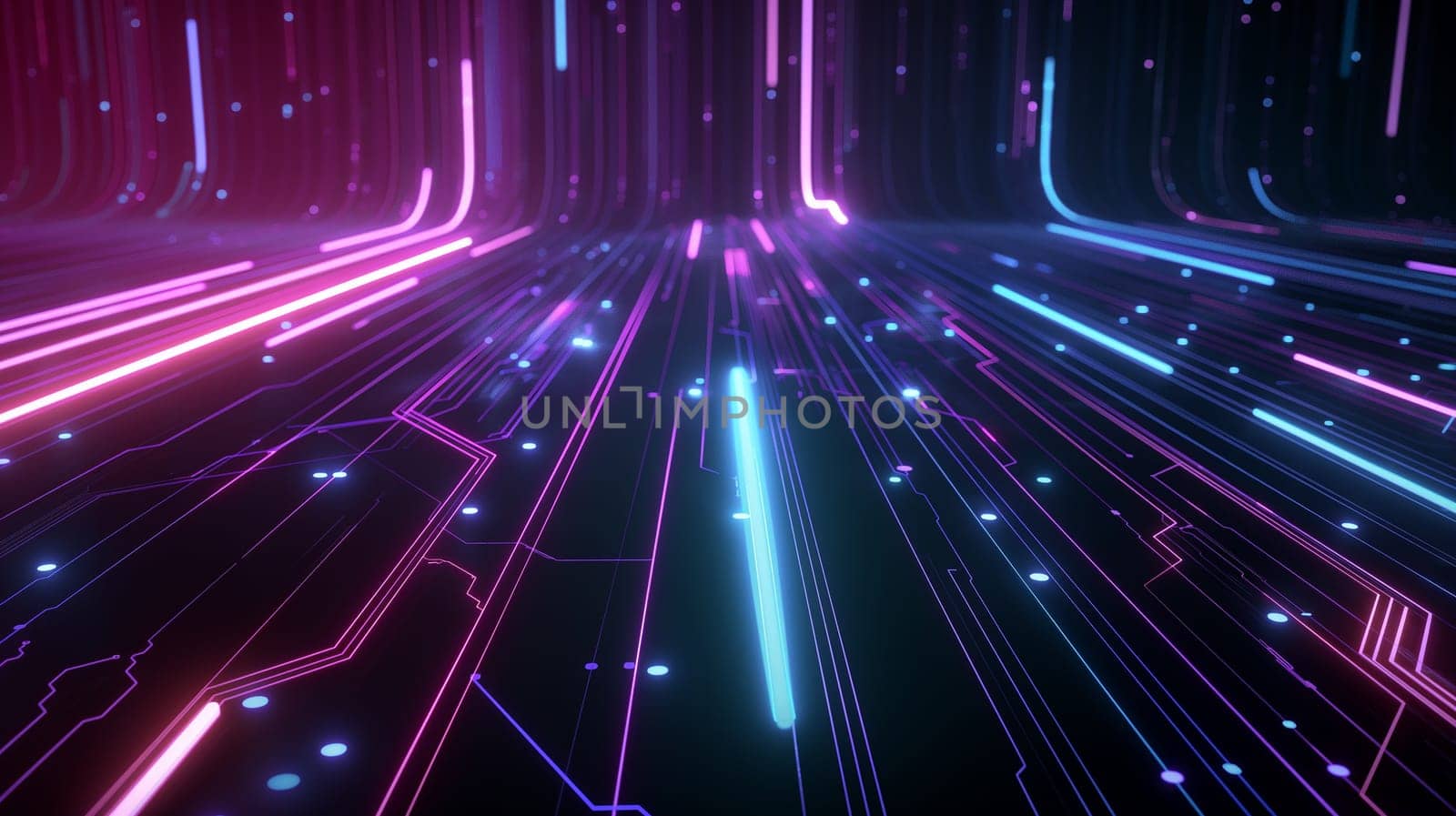 Futuristic digital pathways with glowing neon lines showcasing modern technology design