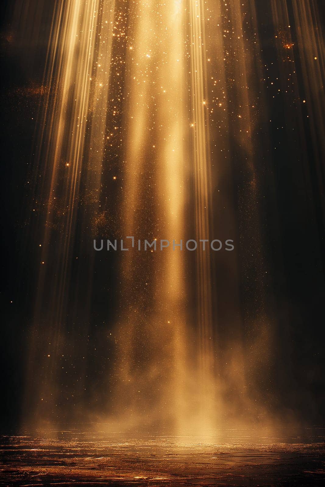 Golden light beam with glowing, ethereal rays and illumination shines with heavenly radiance