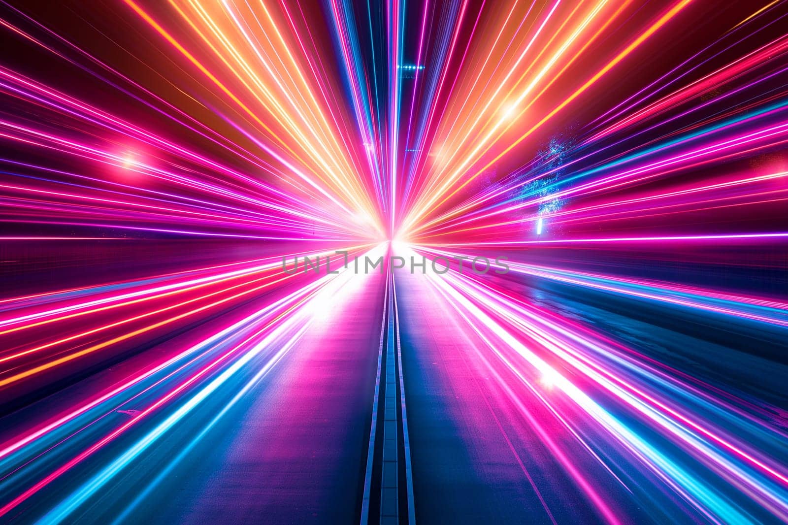 Bright streaks of colorful neon lights in motion creating a vibrant and dynamic abstract display