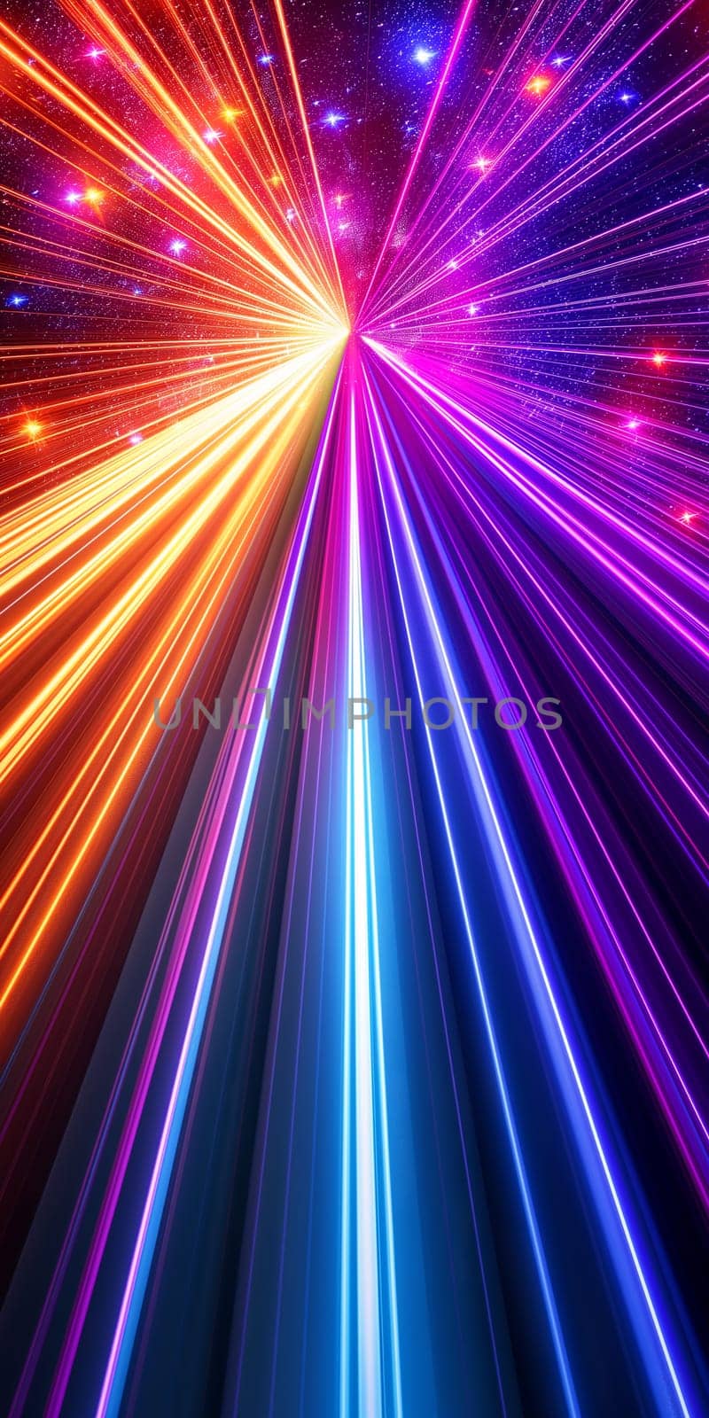 Neon colorful speed with futuristic light and abstract vivid lines in a vortex under a starry sky