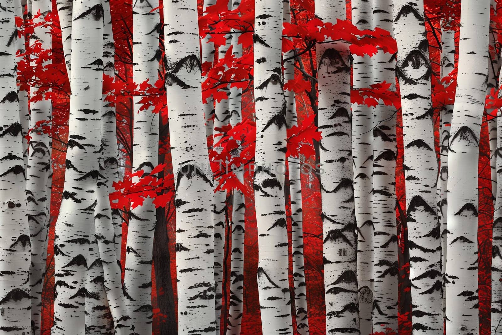 Vibrant Birch Trees with Red Autumn Leaves by berzans