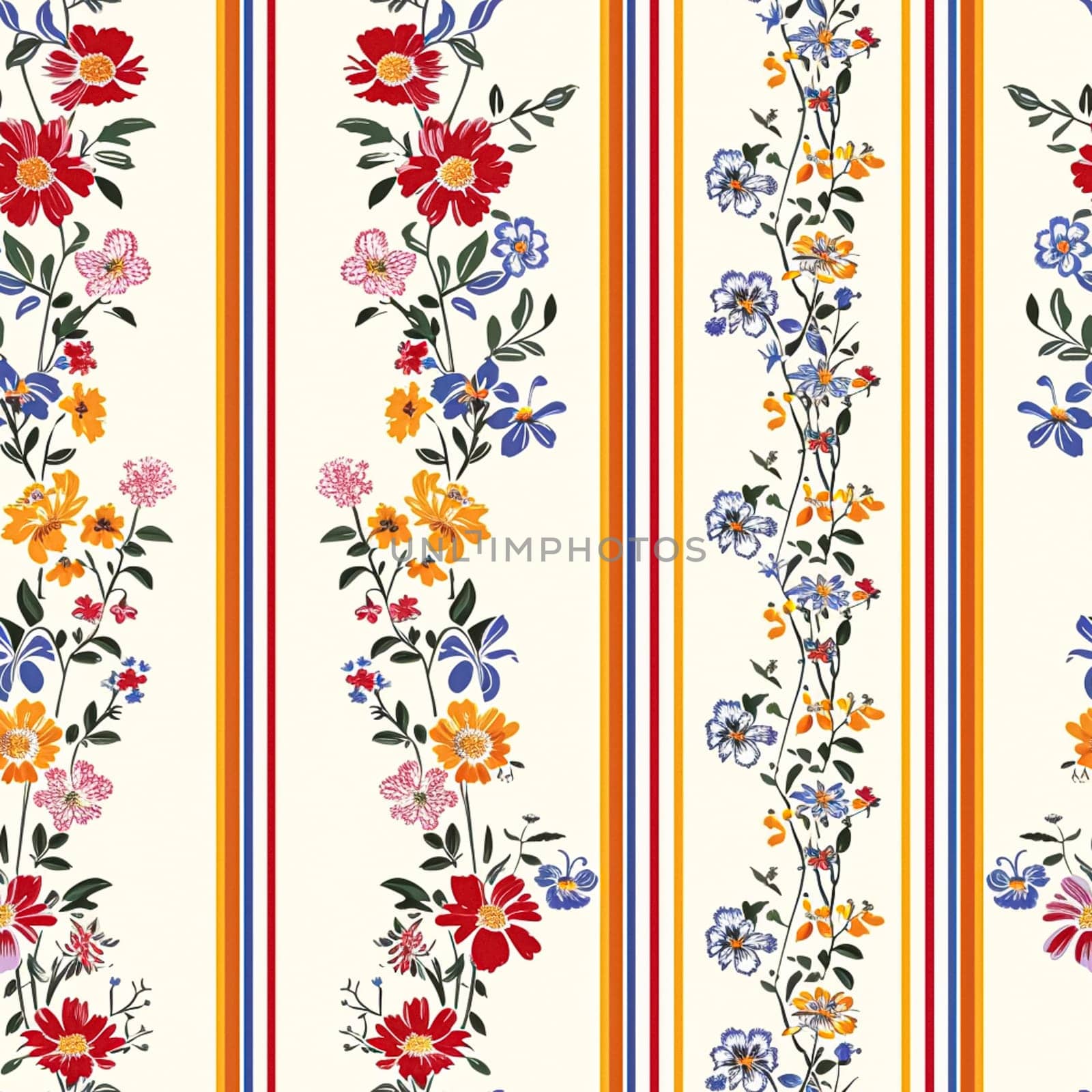 Seamless pattern, tileable floral holiday country cottage print, English countryside flowers theme for wallpaper, gift wrapping paper, scrapbook, fabric and product design inspiration