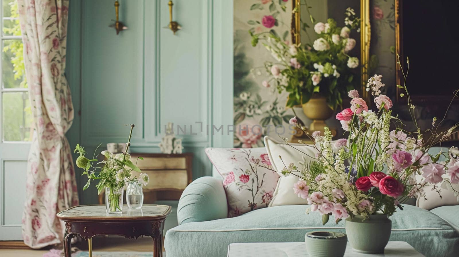 Spring flowers in vintage vase, beautiful floral arrangement, home decor, wedding and florist design