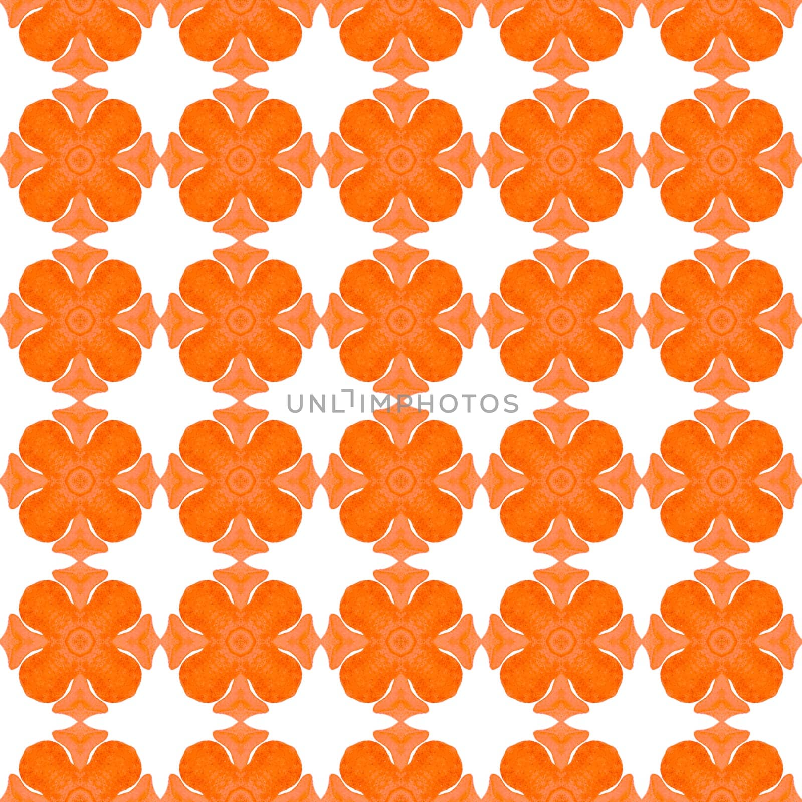Hand painted tiled watercolor border. Orange fantastic boho chic summer design. Textile ready optimal print, swimwear fabric, wallpaper, wrapping. Tiled watercolor background.