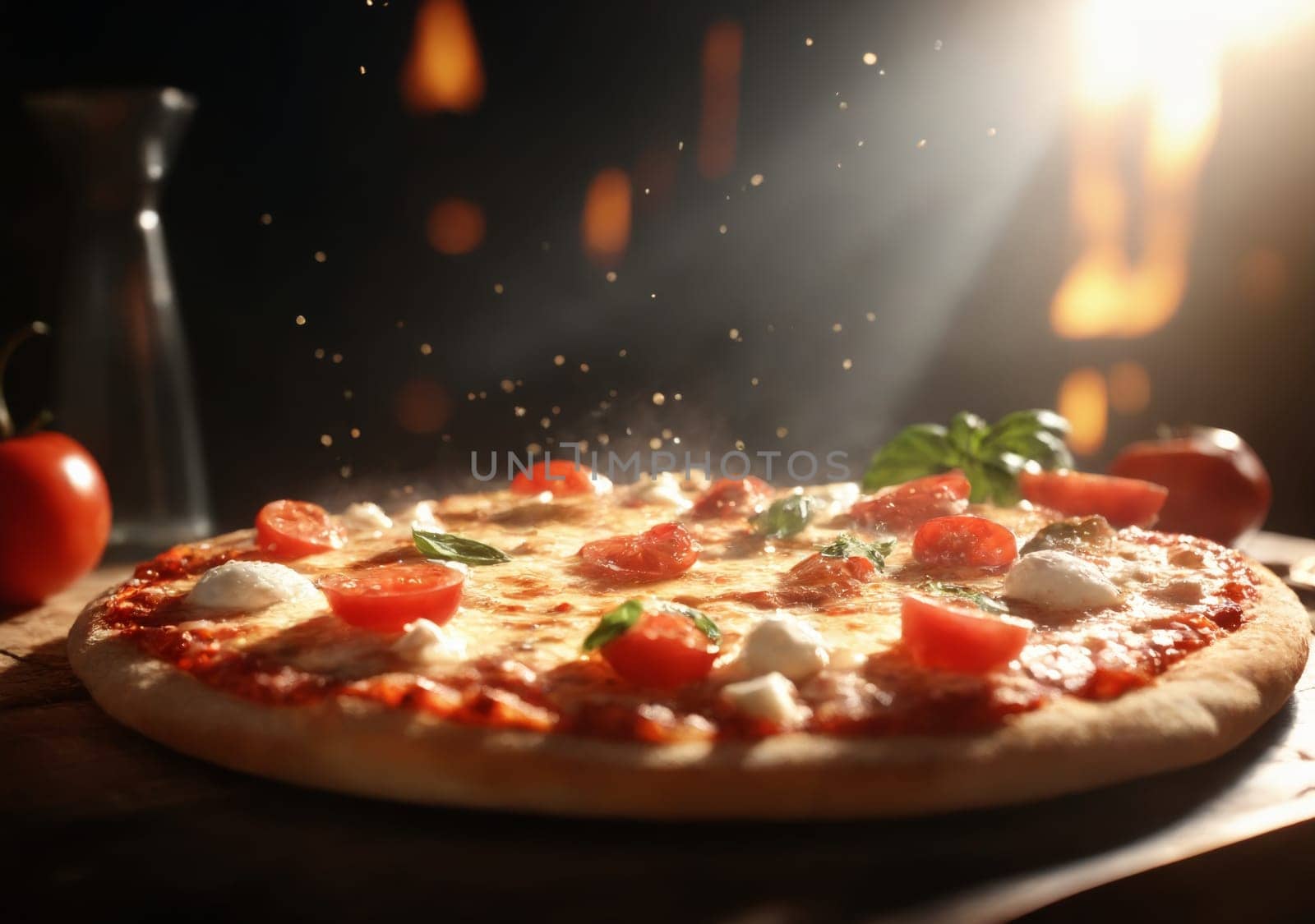 Fresh Homemade Italian Pizza Margherita with buffalo mozzarella and basil. Neapolitan pizza slice