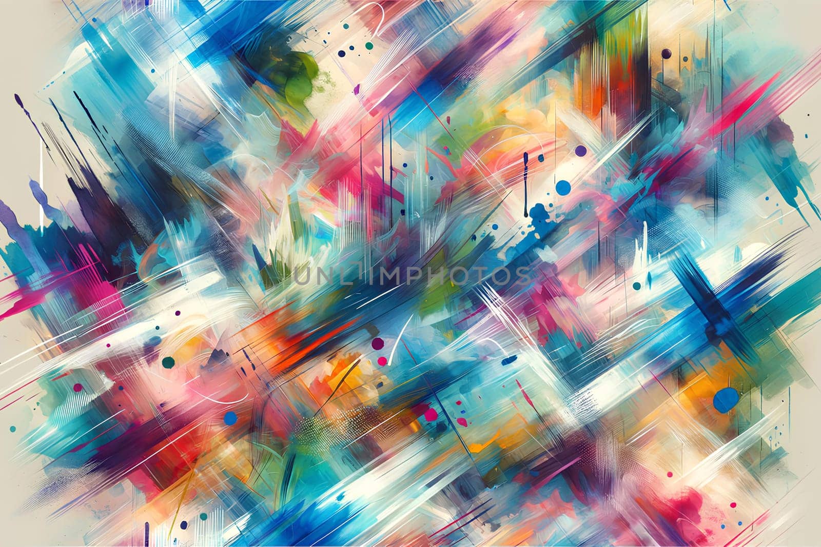 Horizontal background of chaotic watercolor strokes, bright multi-colored abstract pattern.