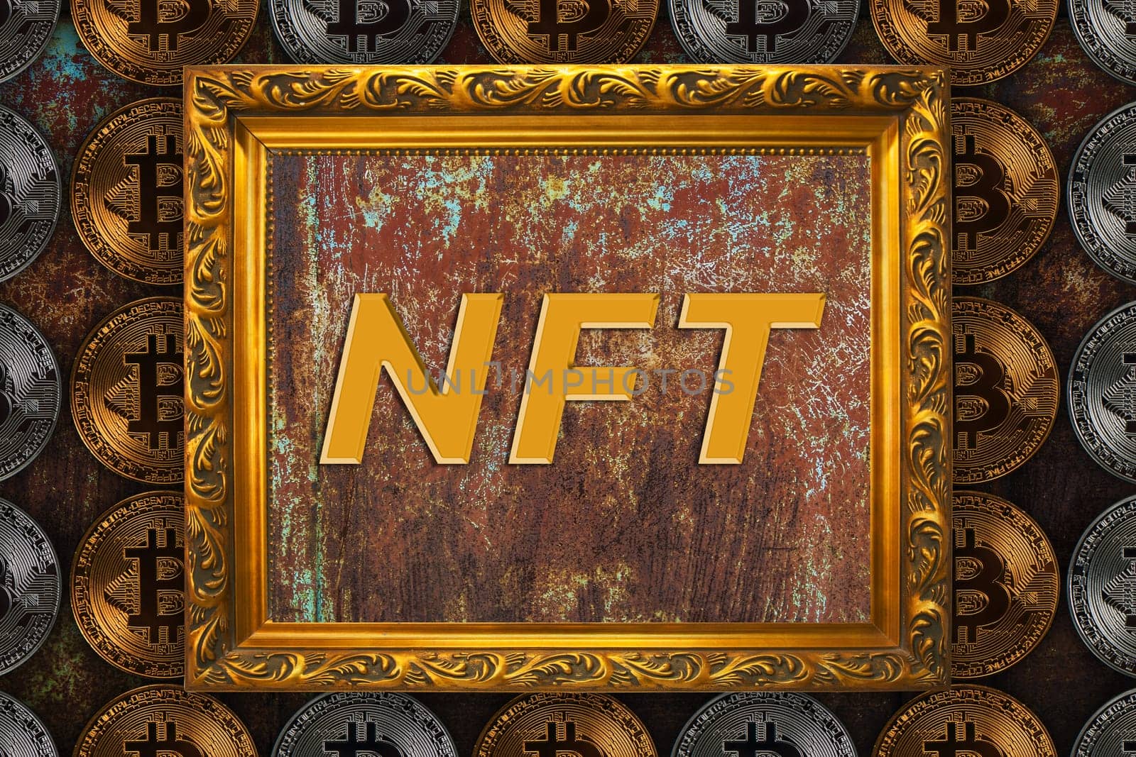Digital currency concept of NFT. Non fungible tokens crypto art. Paying for unique art.