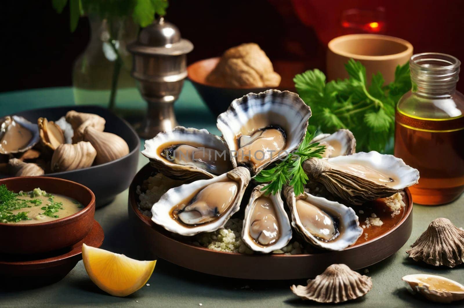 American Oyster Day.A table with fresh oysters ready for a dinner. by VeroDibe