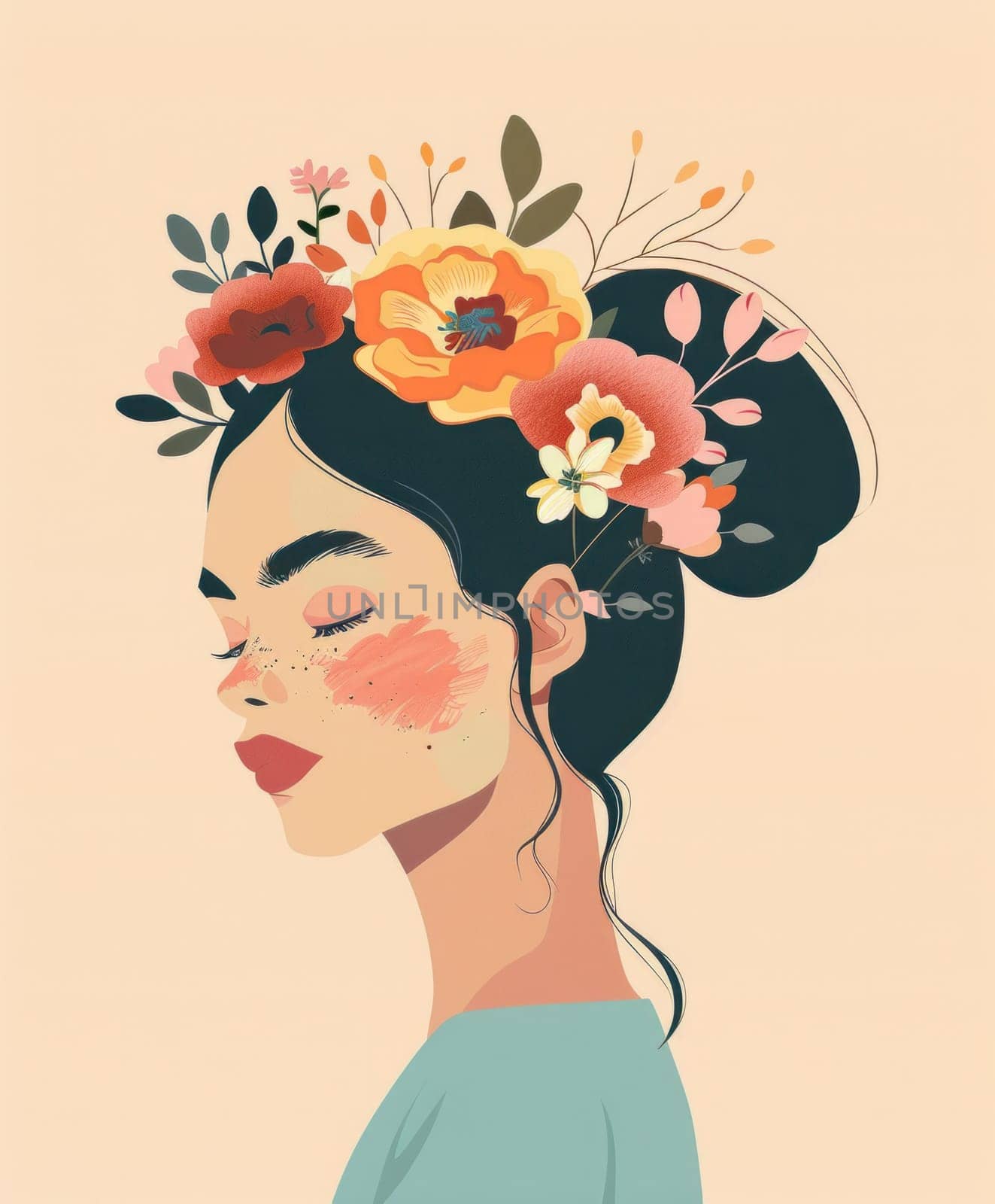 Woman with floral crown beauty and nature harmony in art and fashion style